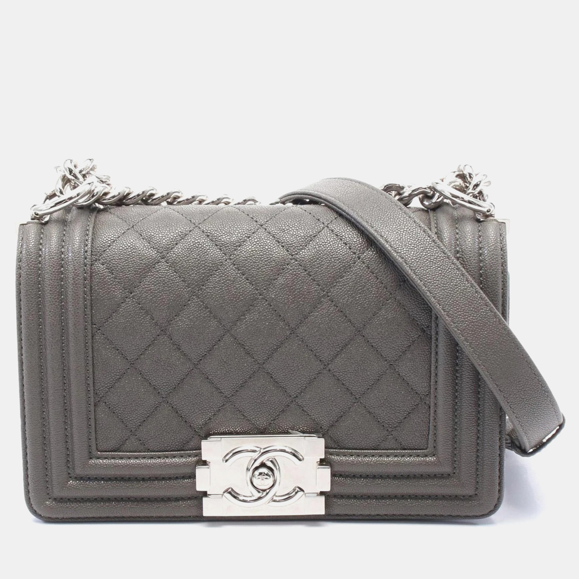 

Chanel Gray Leather Boy Shoulder Bag, Grey