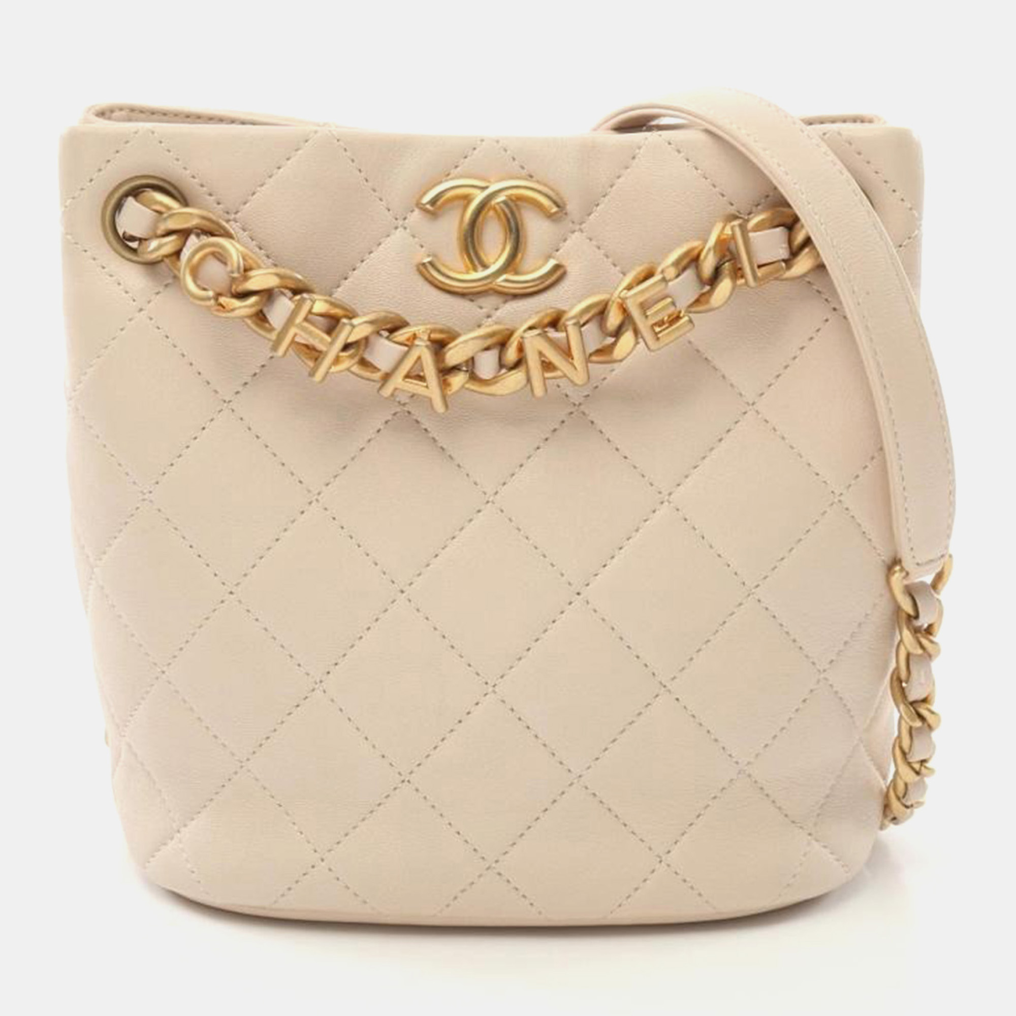 

Chanel Beige Leather Small Bucket Bag