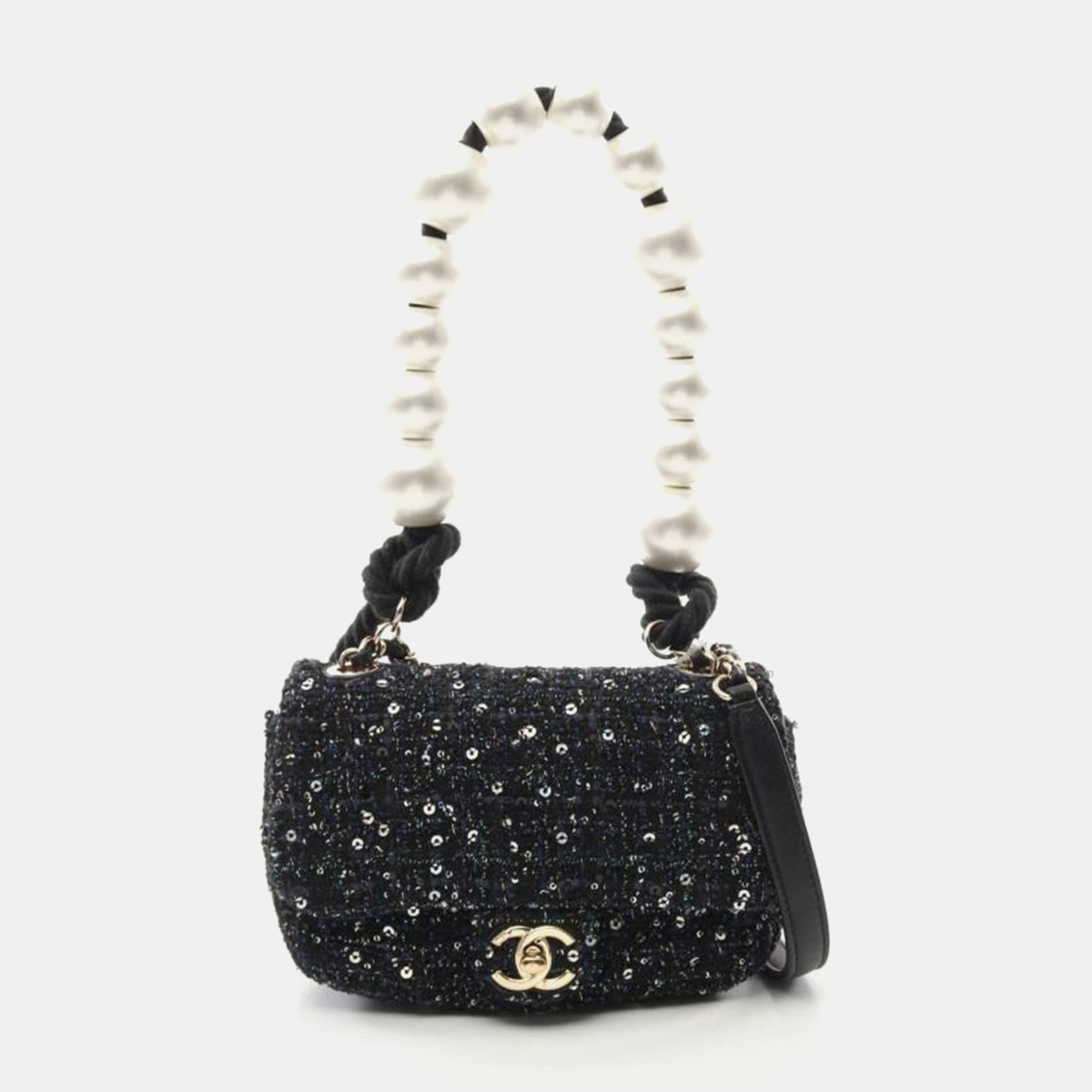 

Chanel Navy Tweed Pearl Handle Shoulder Bag, Black