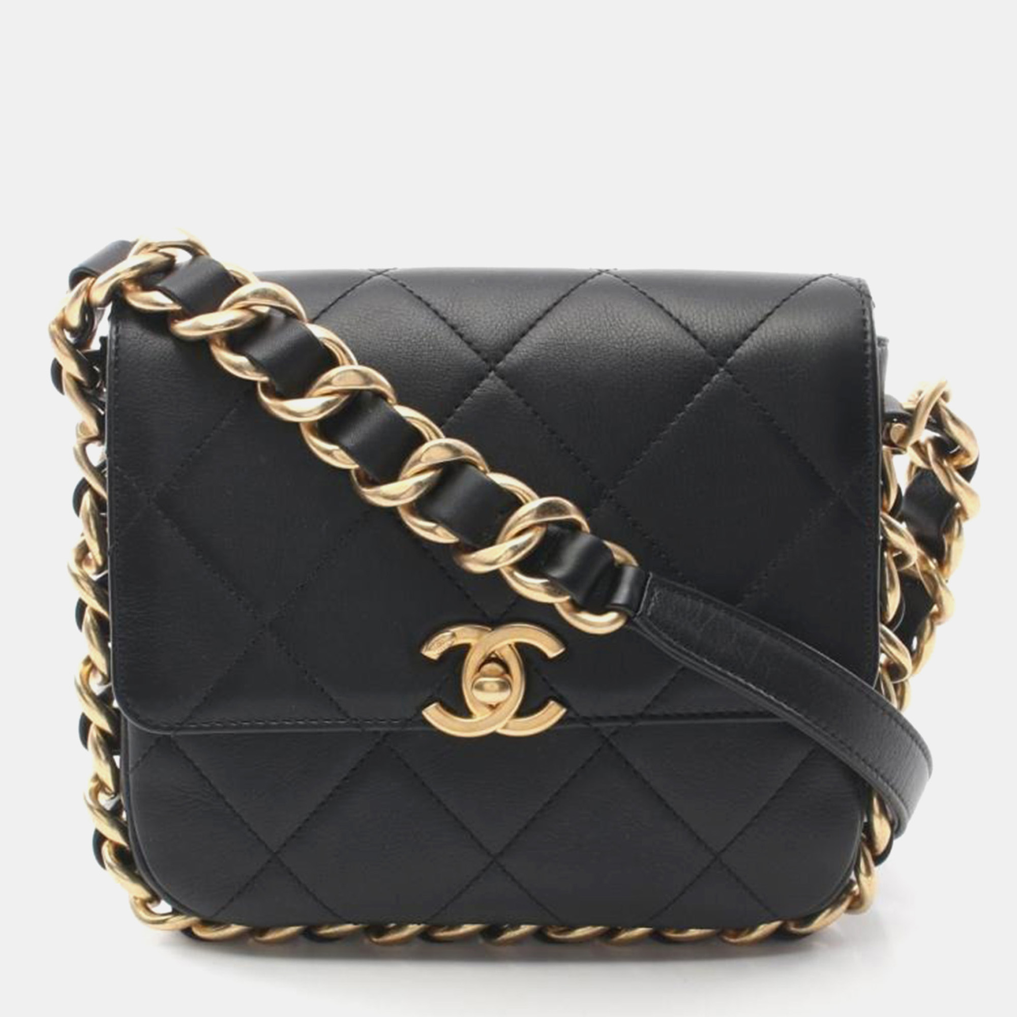 

Chanel Black Calfskin Quilted Mini Framing Chain Bag