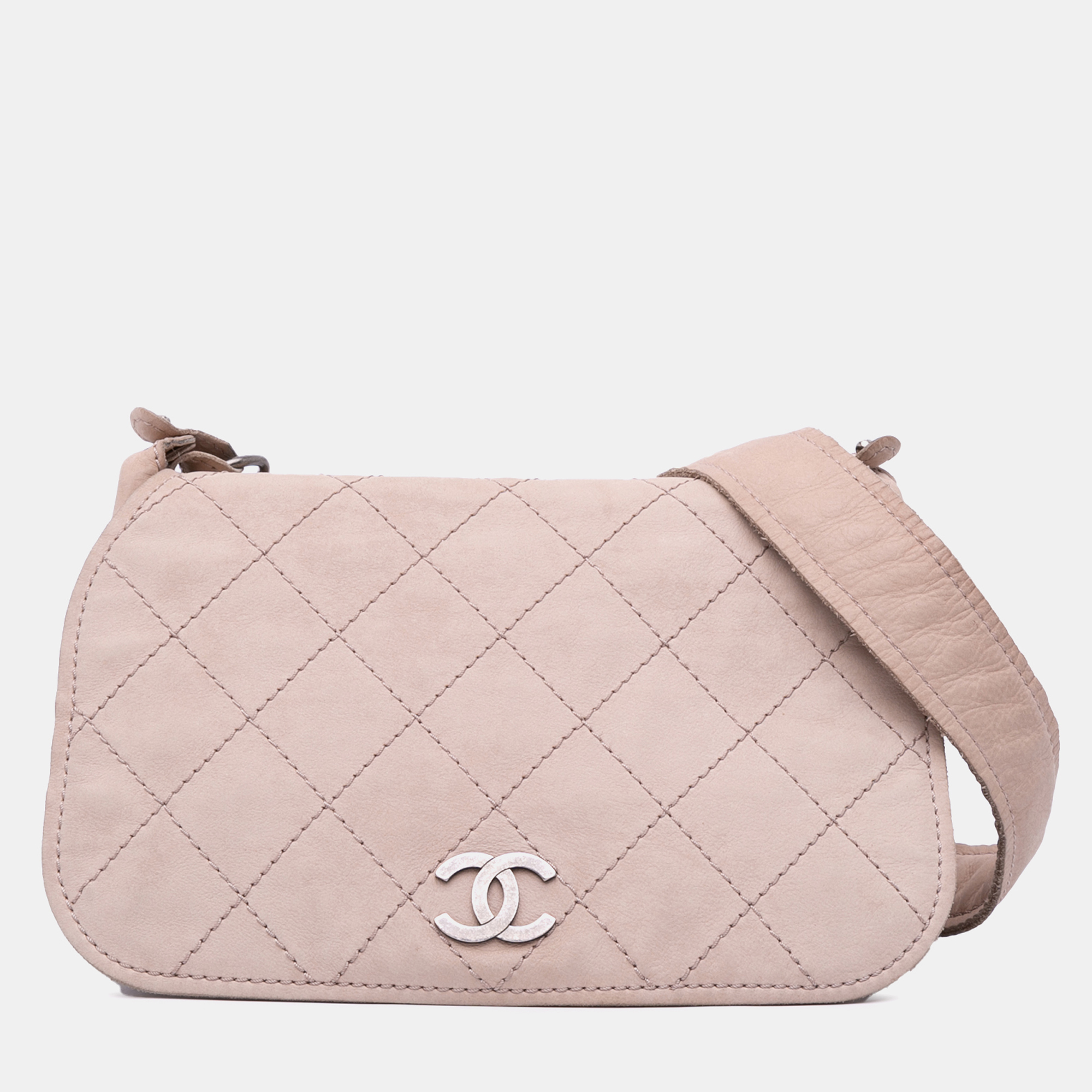 

Chanel Beige Brown Calfskin Stitched Highlander Messenger Bag