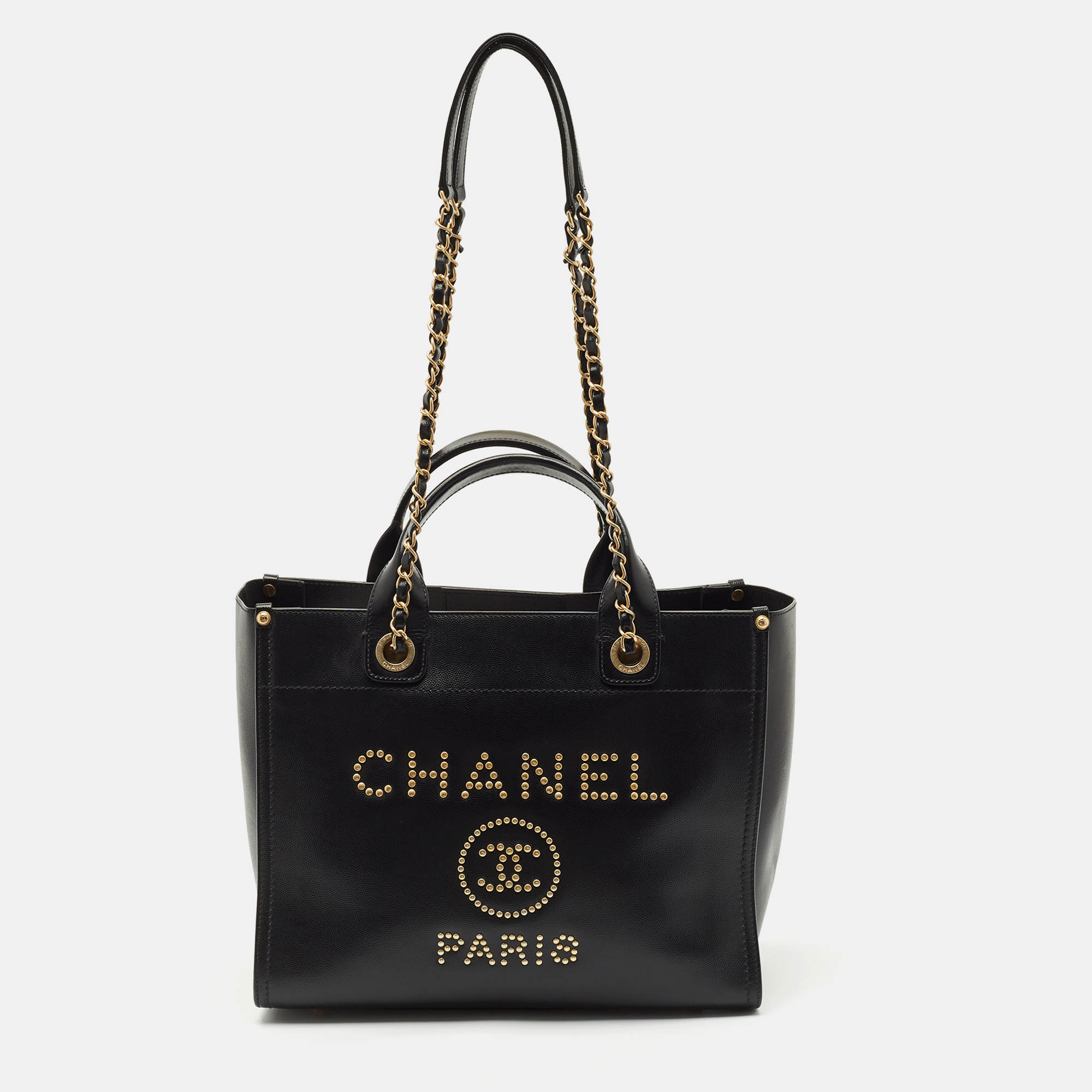 

Chanel Black Caviar Leather  Studded Deauville Tote