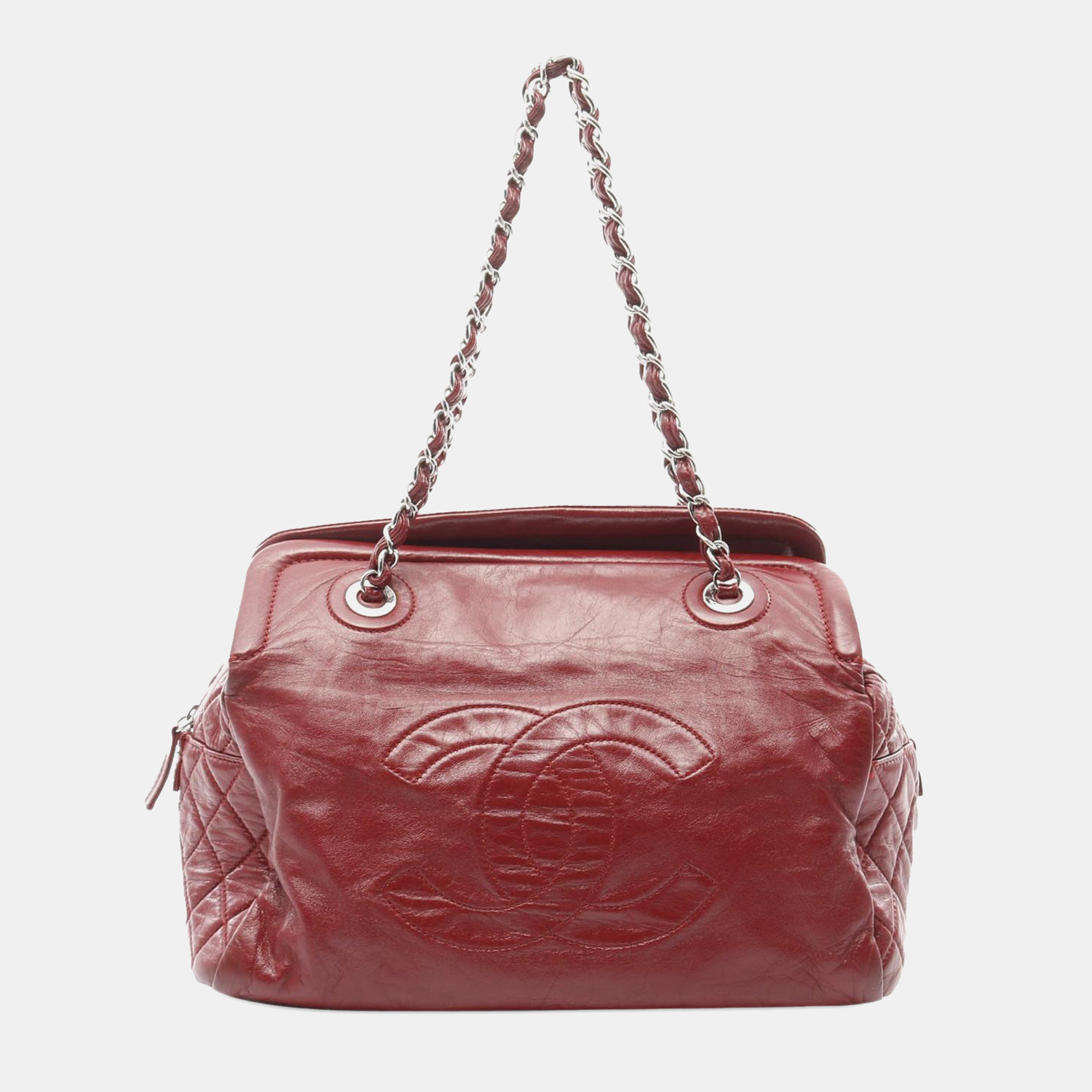 

Chanel Red CC Lambskin Timeless Frame Tote