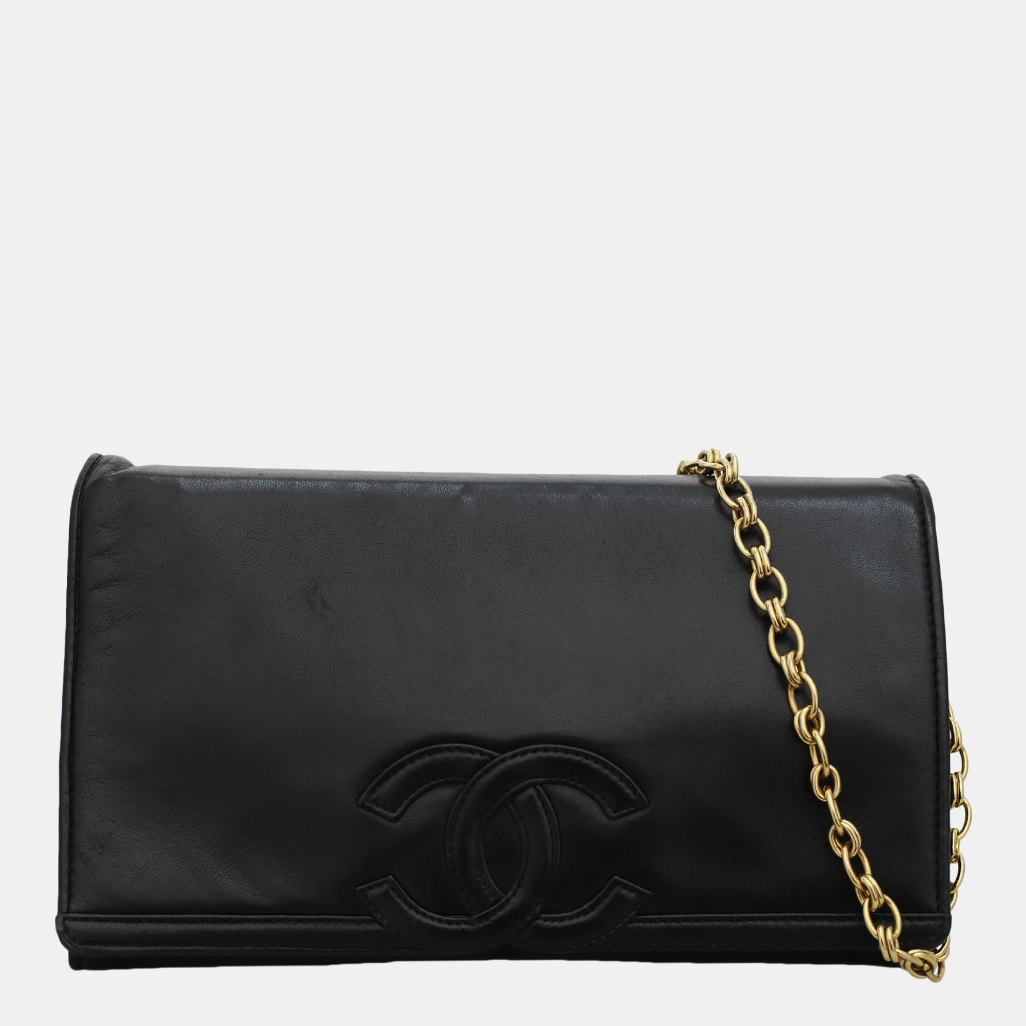 

Vintage Timeless Flap Clutch with Chain, Black