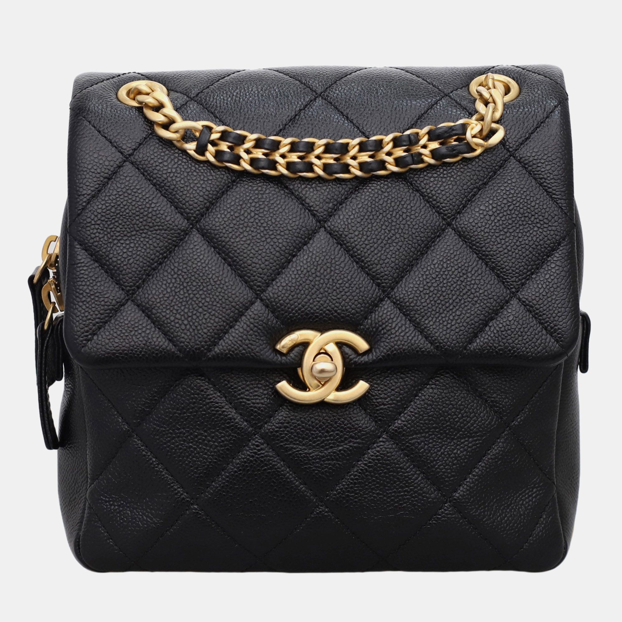 

Quilted Chain Melody Backpack, Black