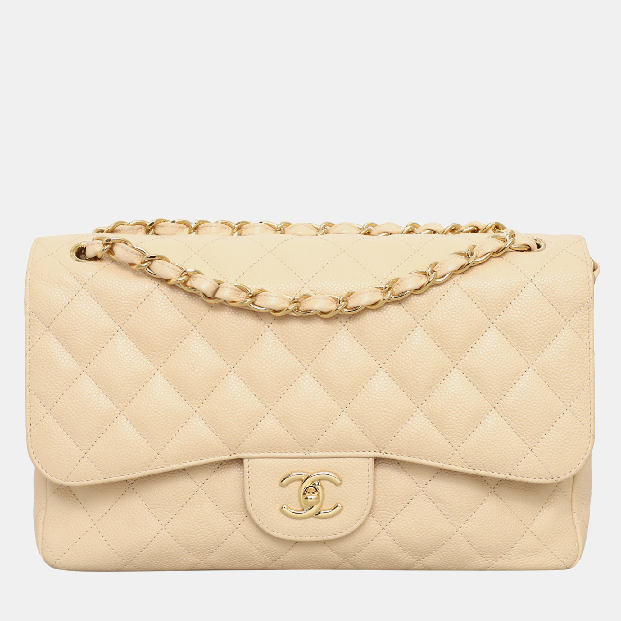 

Chanel Caviar Classic Jumbo Double Flap Bag, Beige