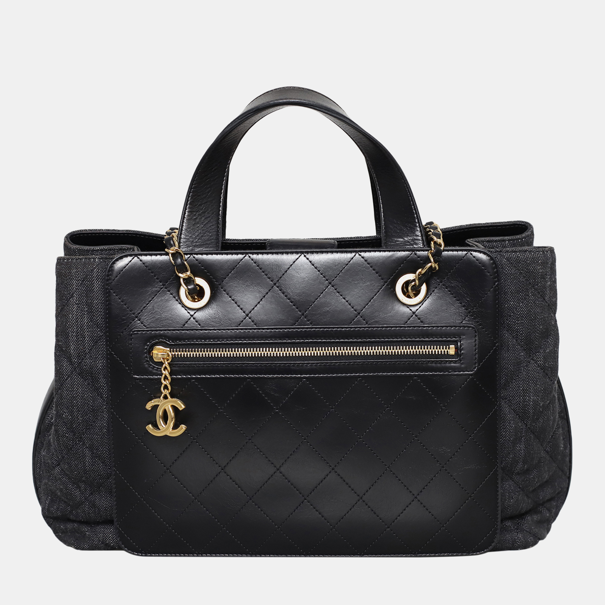 

Quilt Denim Shopper Tote, Black