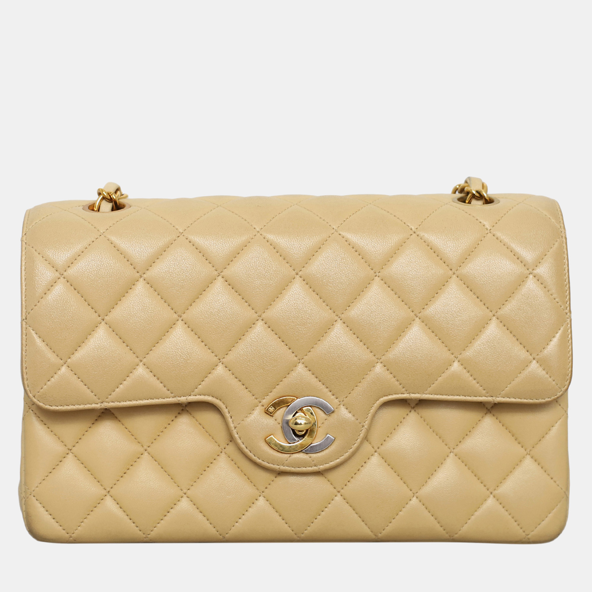 

Vintage Timeless Double Flap Bag, Beige