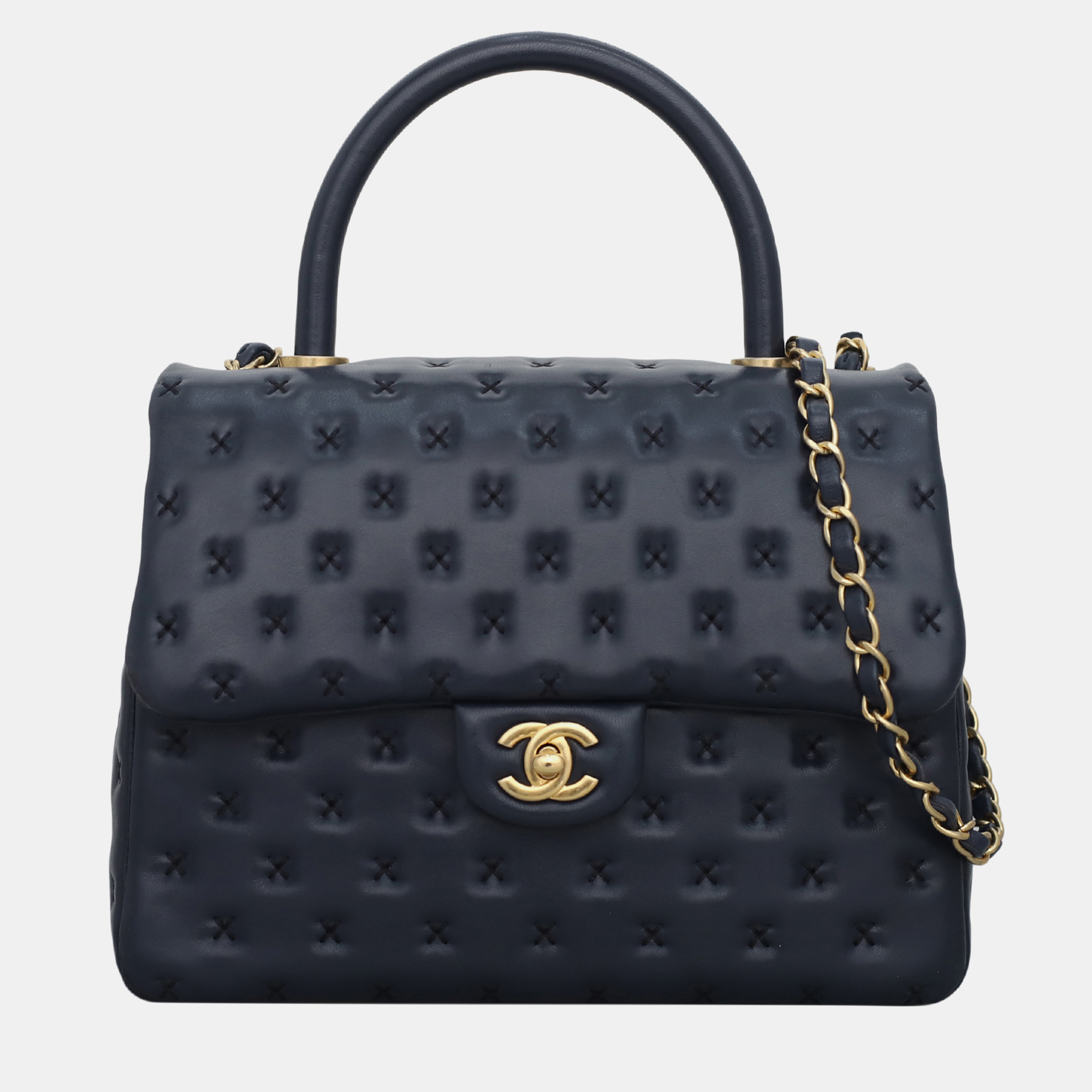 

Paris-Rome Cross-Stitch Coco Top Handle Bag, Blue