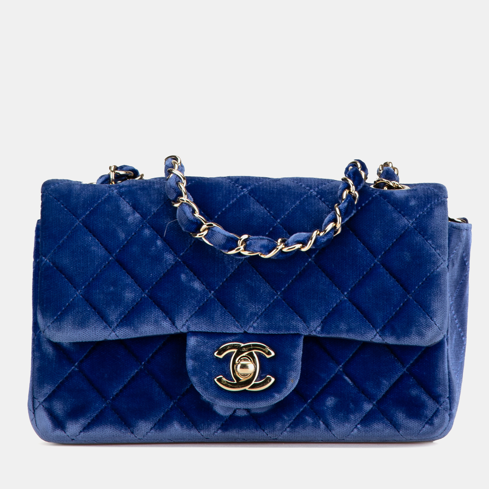

Chanel Blue Mini Rectangular Classic Velvet Single Flap