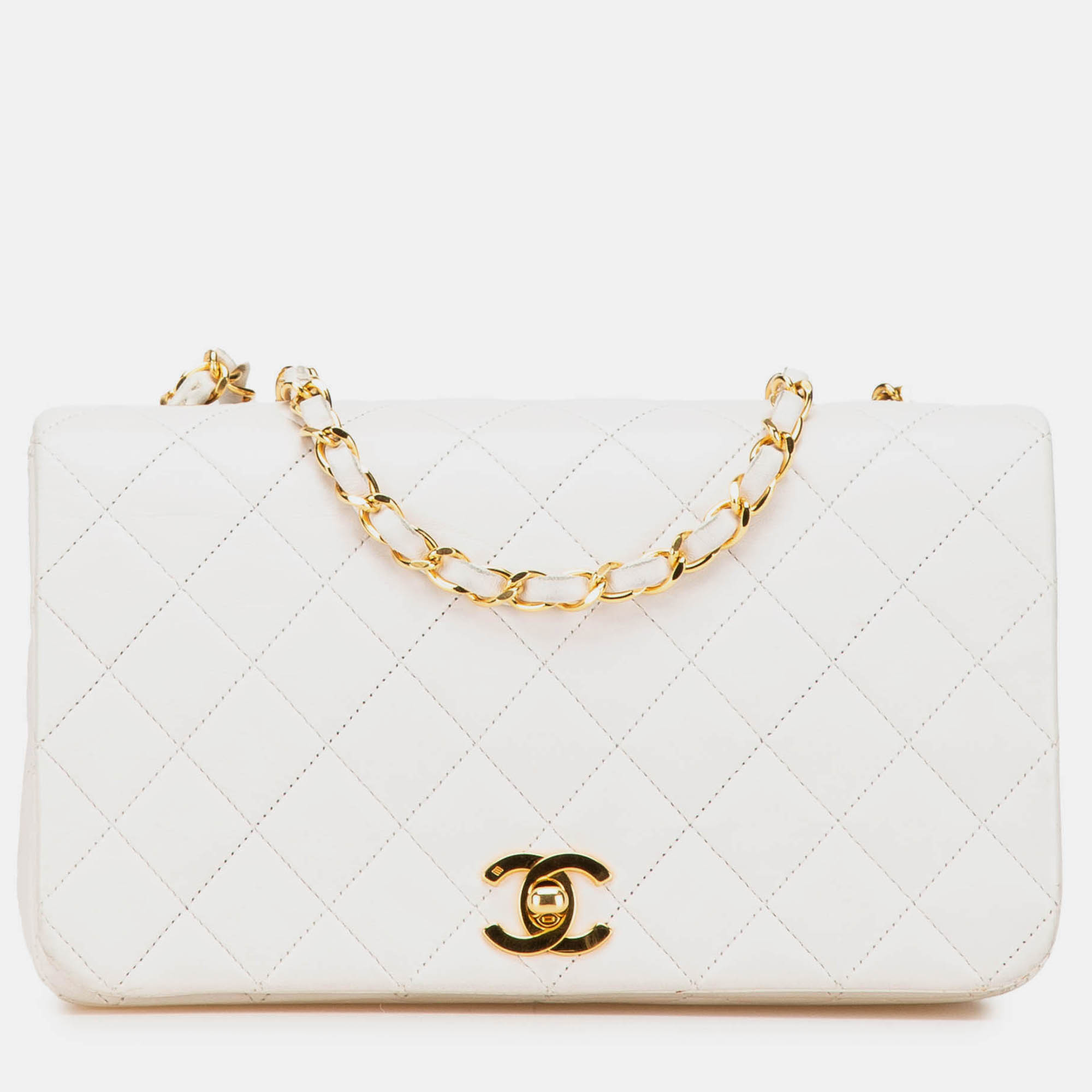 

Chanel White Small CC Quilted Lambskin Full Single Flap