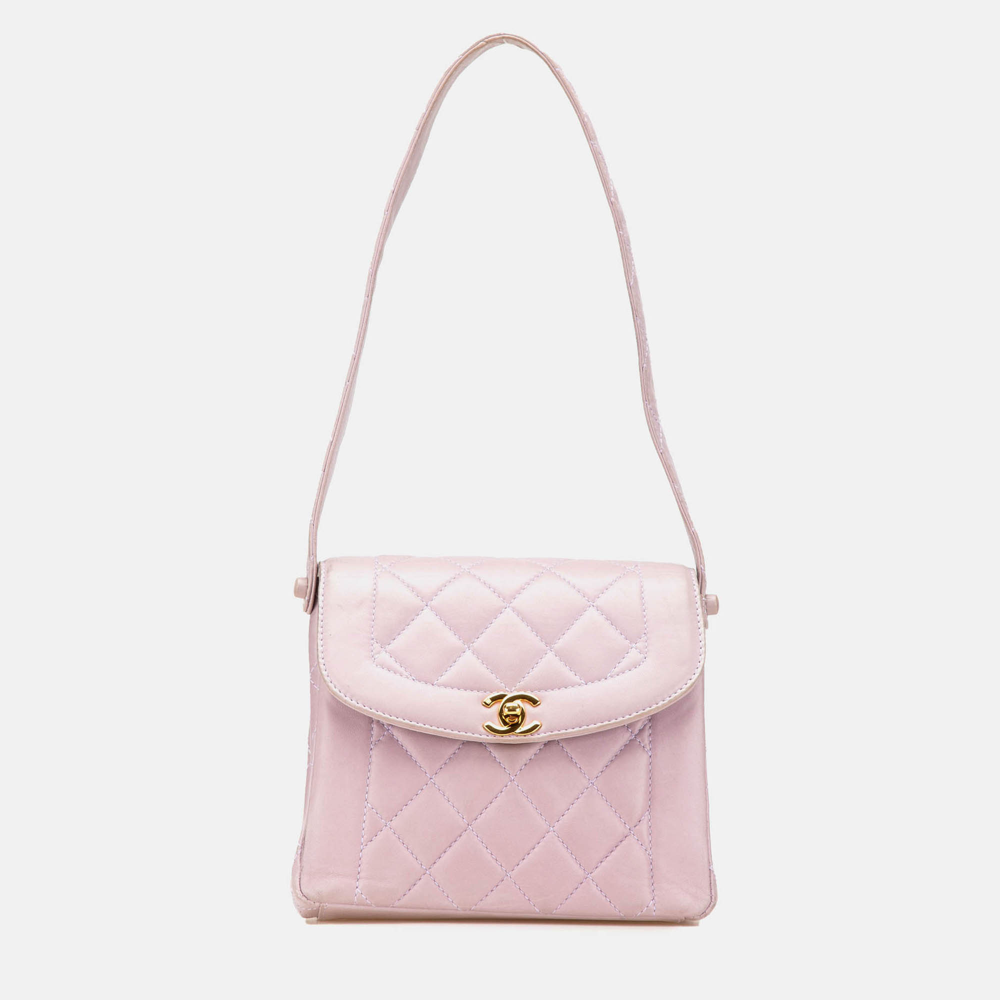 

Chanel Pink CC Quilted Lambskin Diana Flap Shoulder Bag