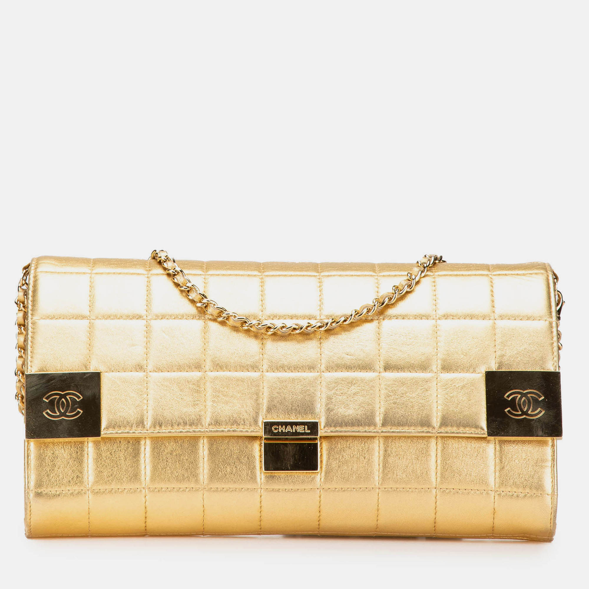 

Chanel Gold CC Choco Bar Metallic Lambskin Flap