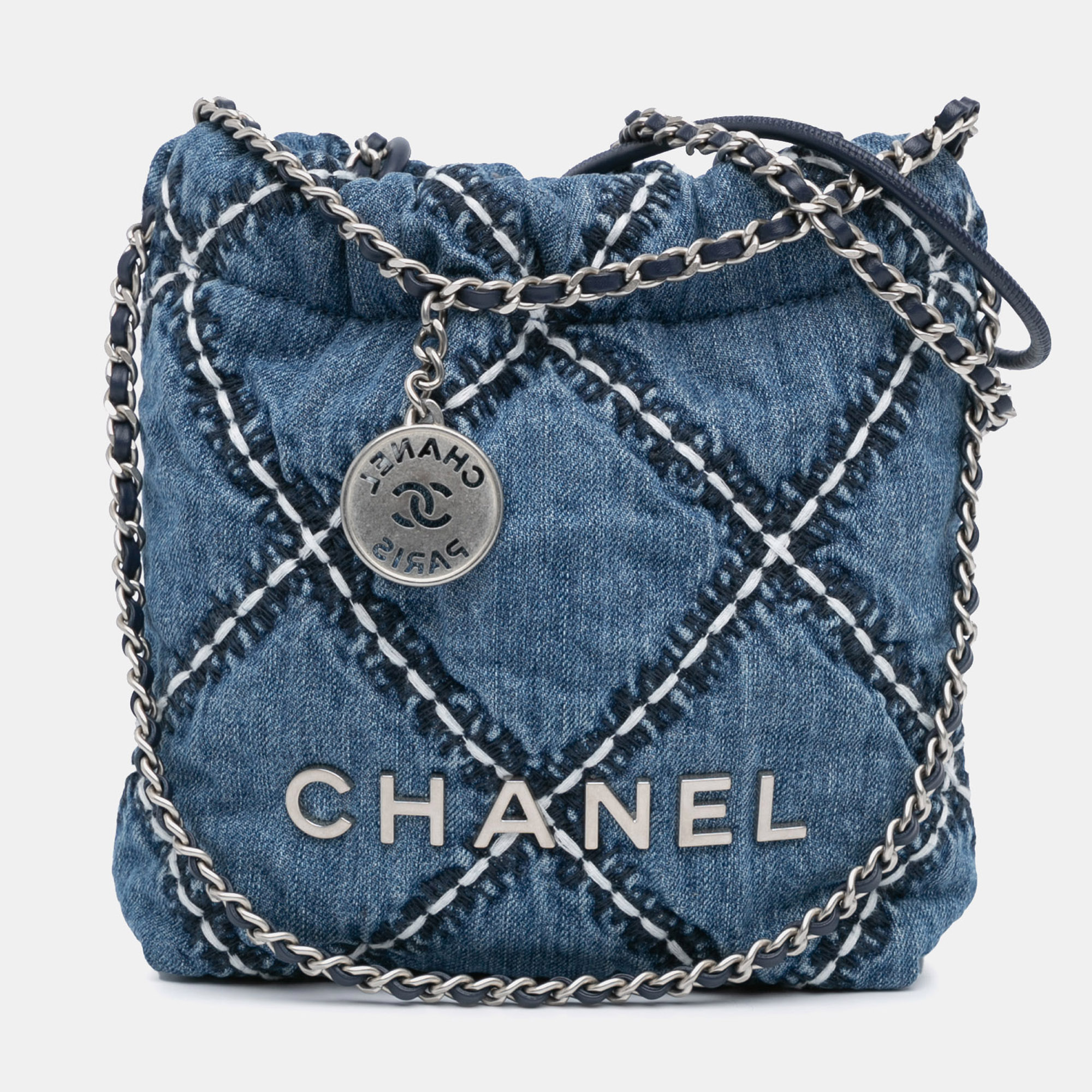 

Chanel Blue Mini Denim Stitched 22 Handbag