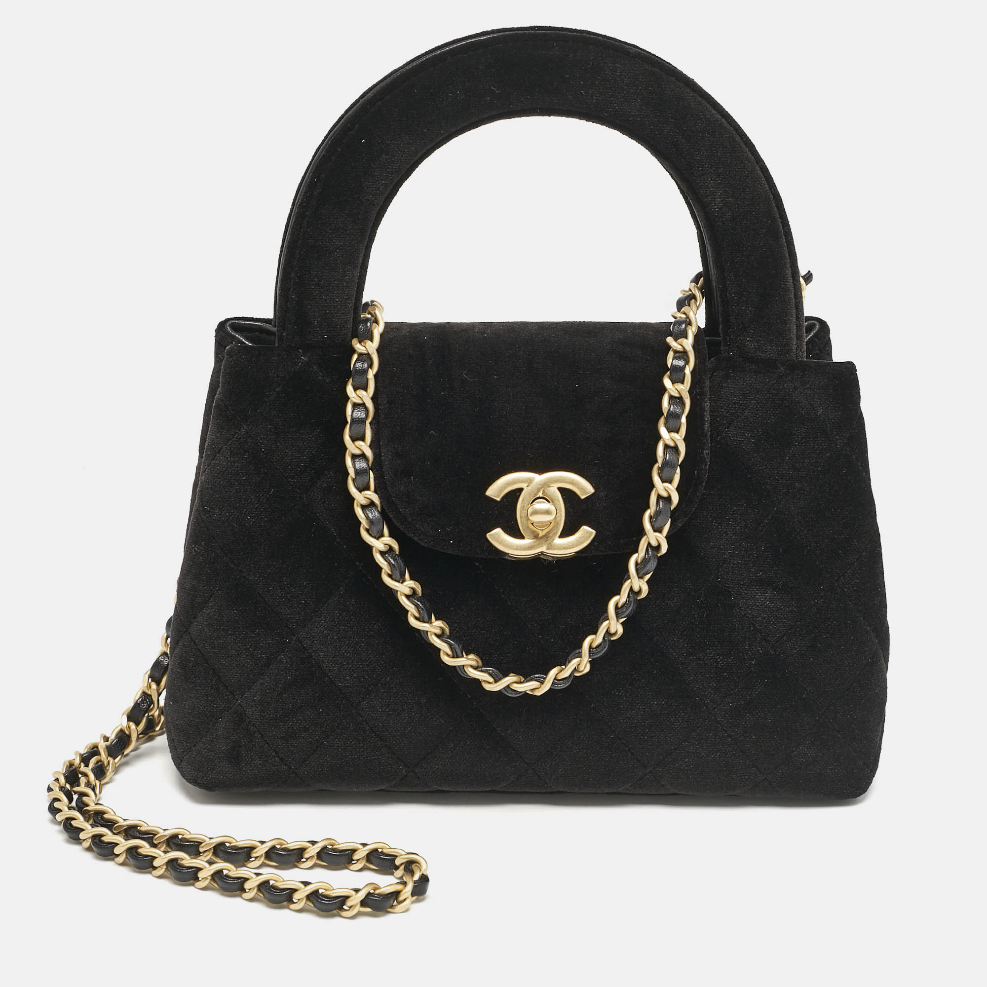 

Chanel Black Quilted Velvet Mini Kelly Bag