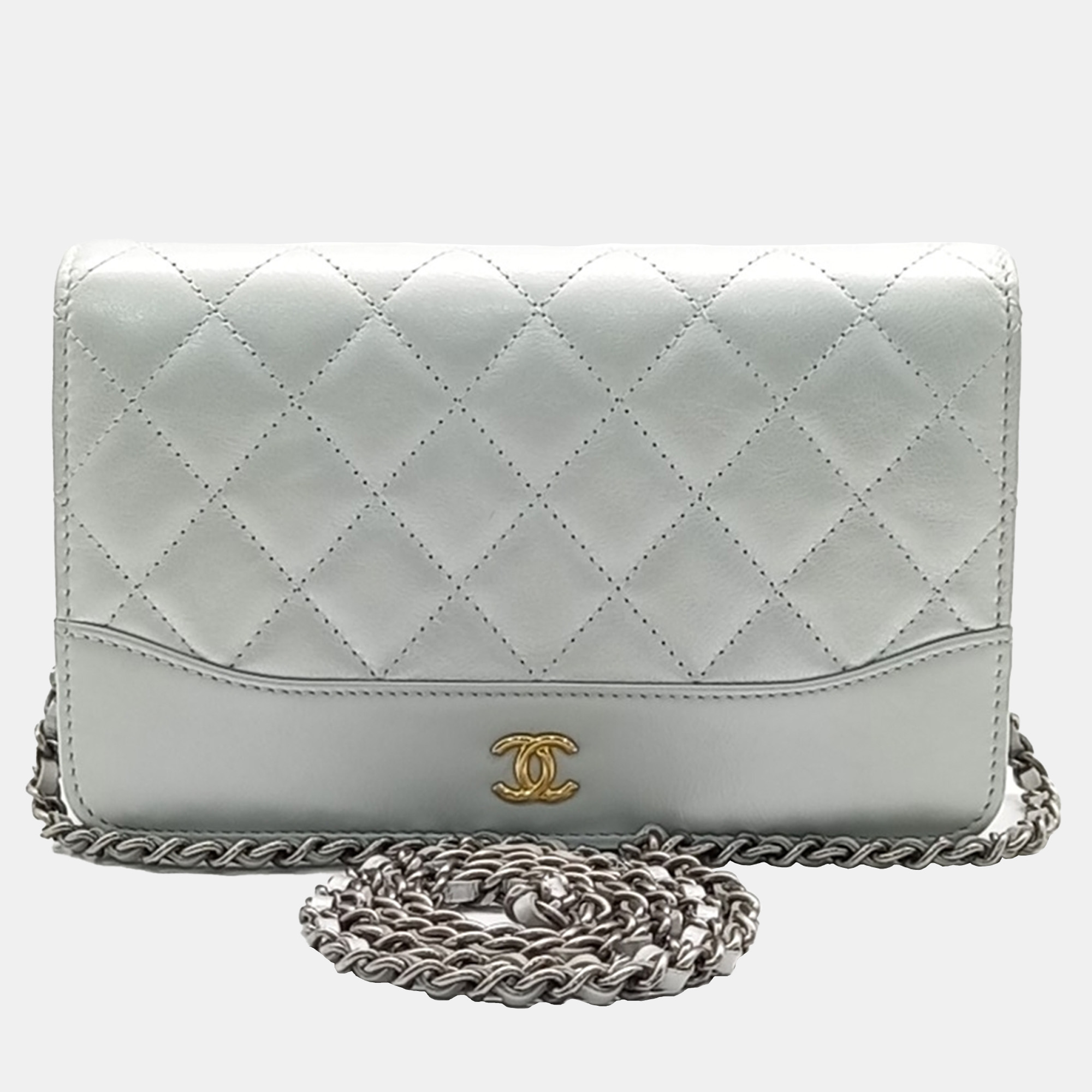 

Chanel Grey Silver Leather Gabrielle WOC Mini crossbody Bag