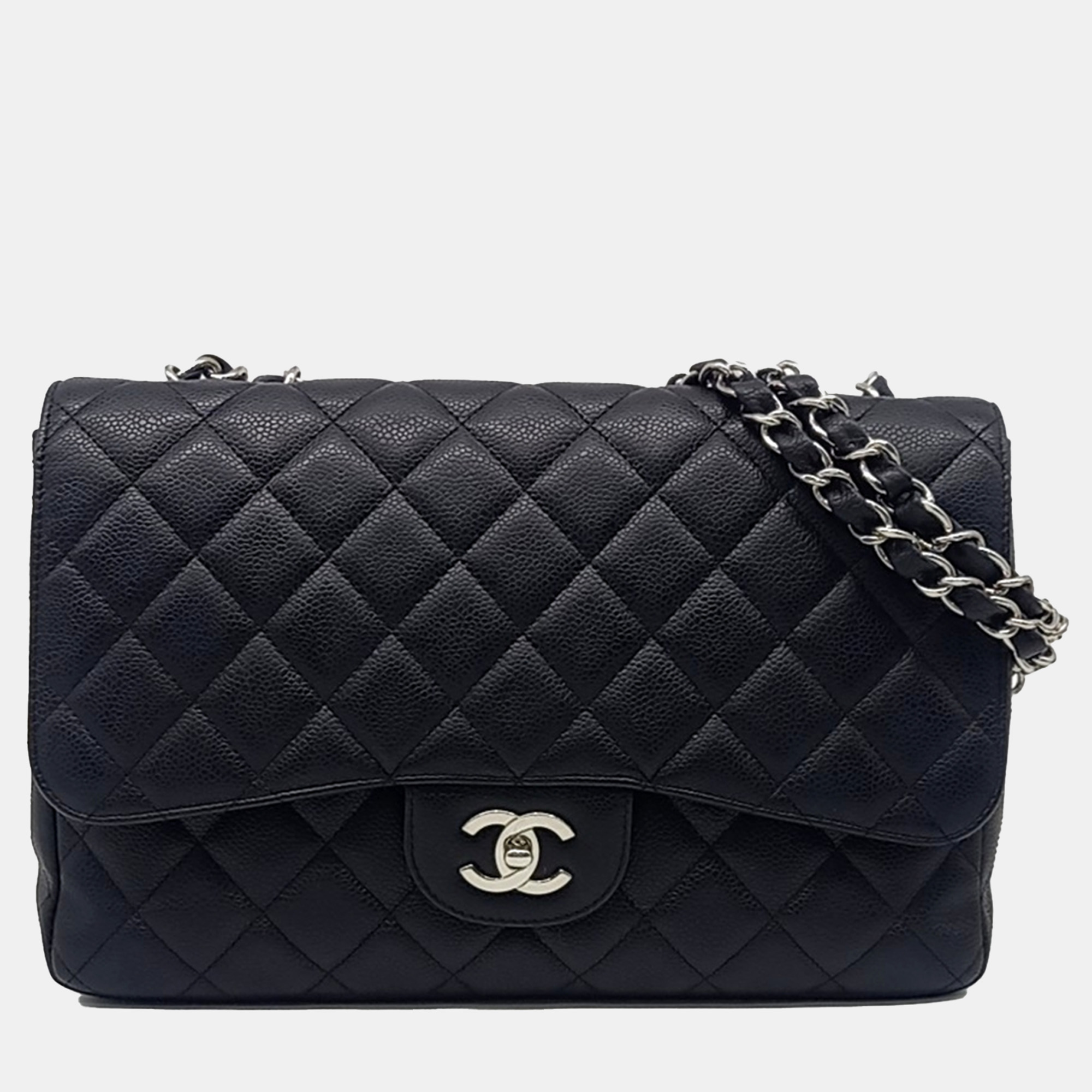 

Chanel Black Leather Caviar Classic Jumbobag