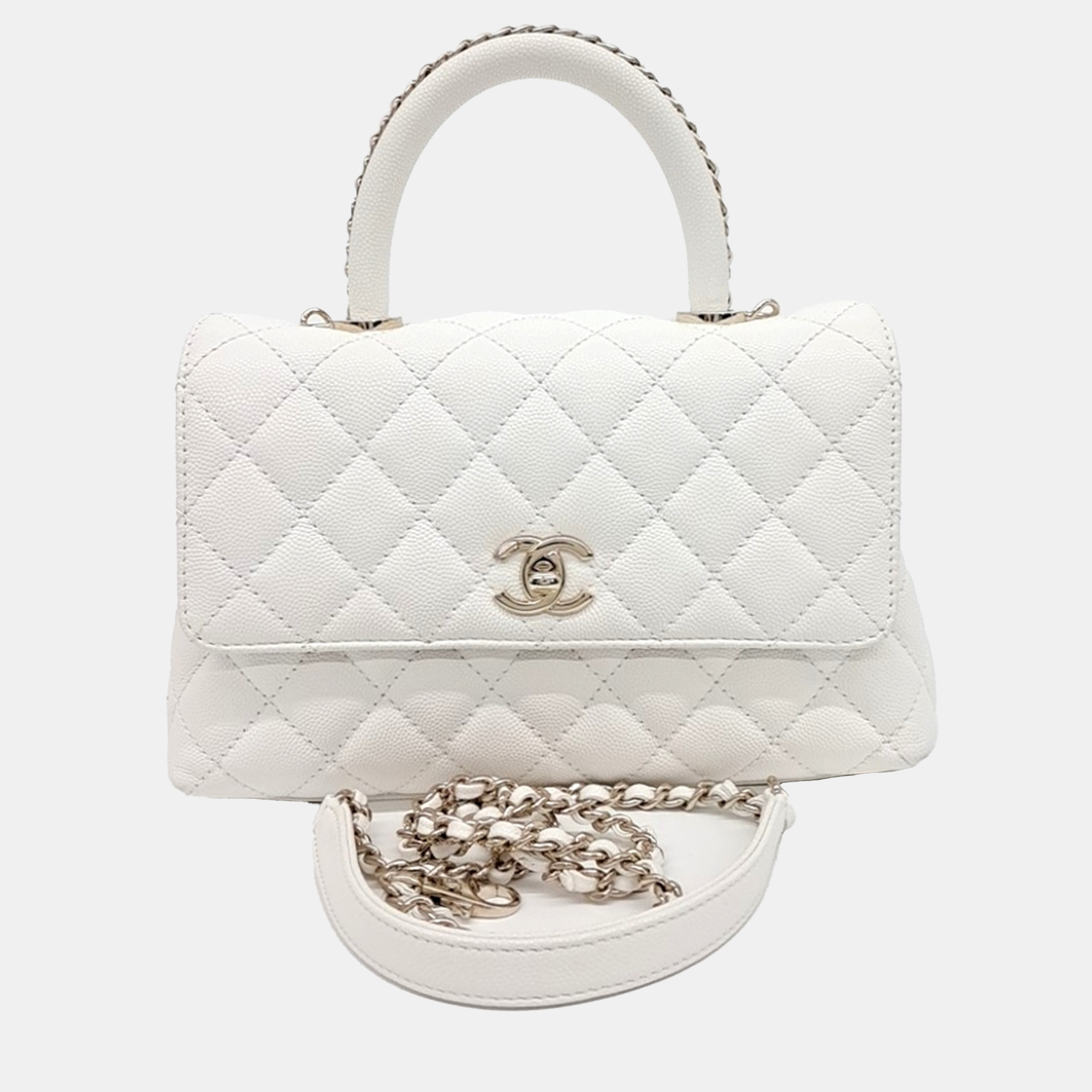 

Chanel White Leather Caviar Coco Handle 23 bag