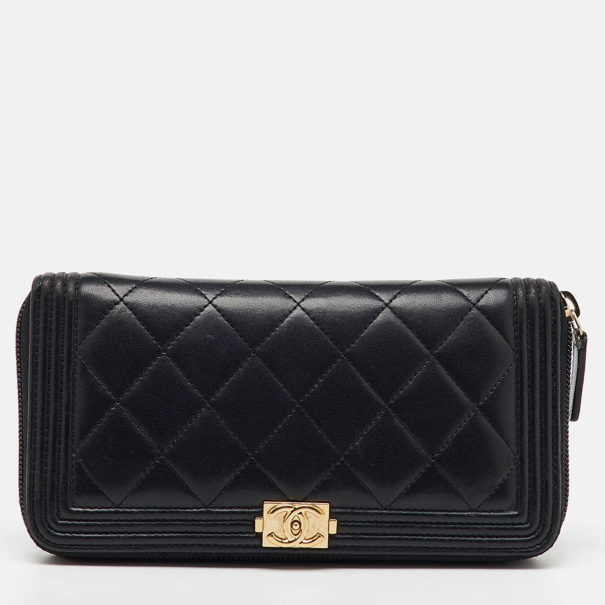 

Chanel Black Quilted Leather Boy Zip Around Wallet