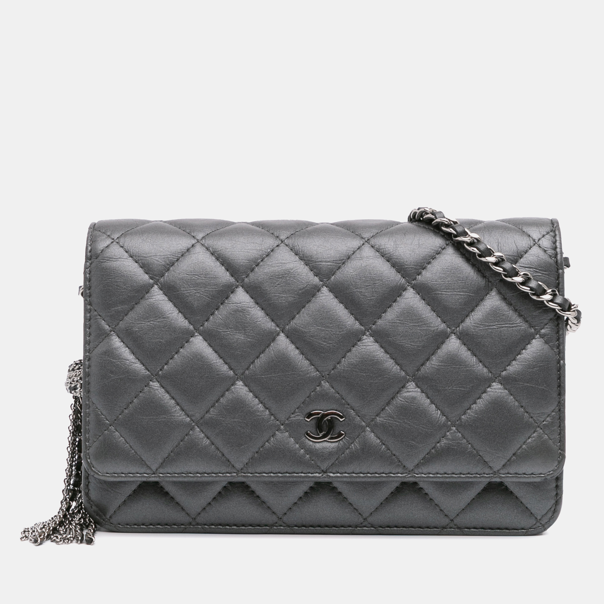 

Chanel Grey Quilted Aged Calfskin Tassel Wallet On Chain