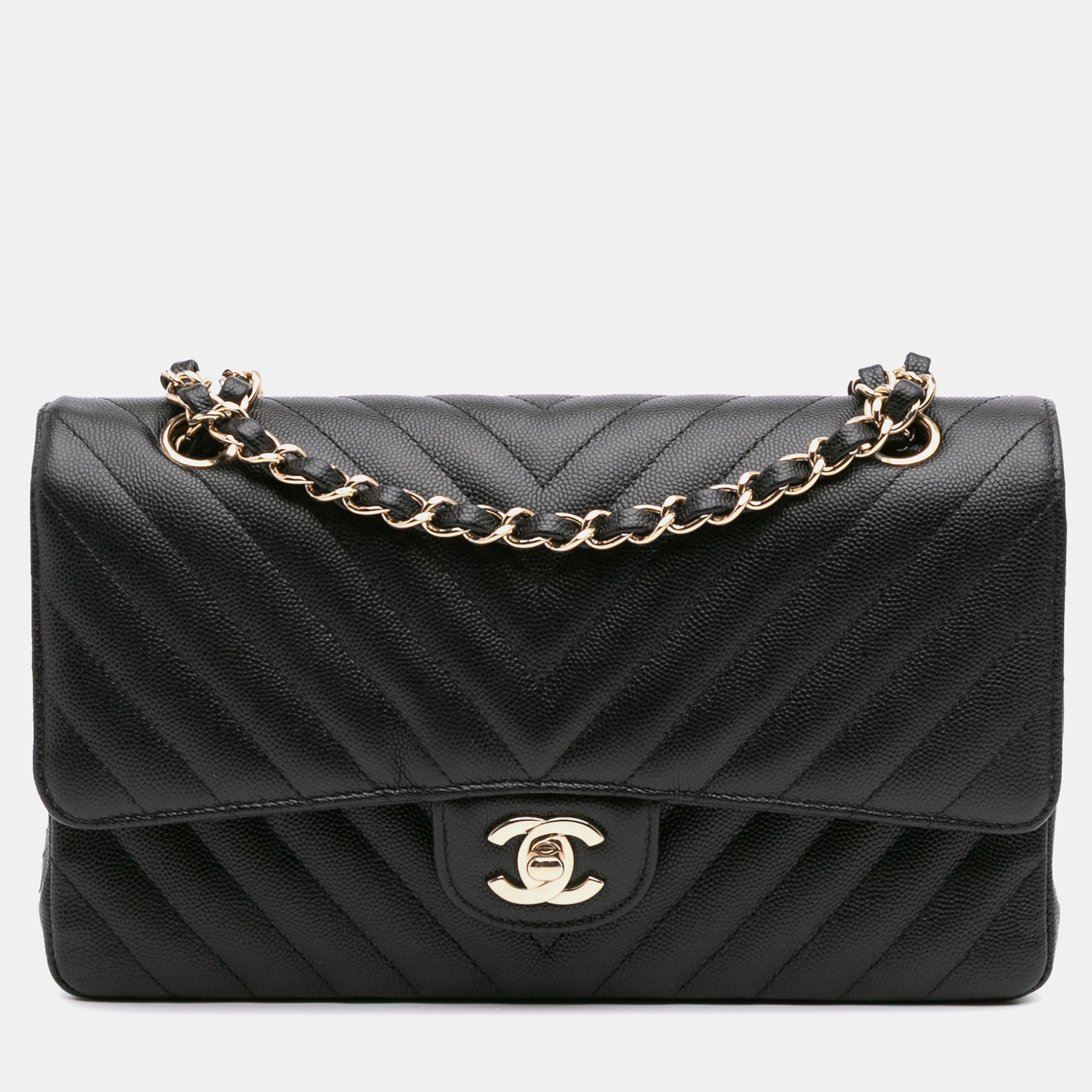 

Chanel Black Medium Classic Chevron Caviar Double Flap