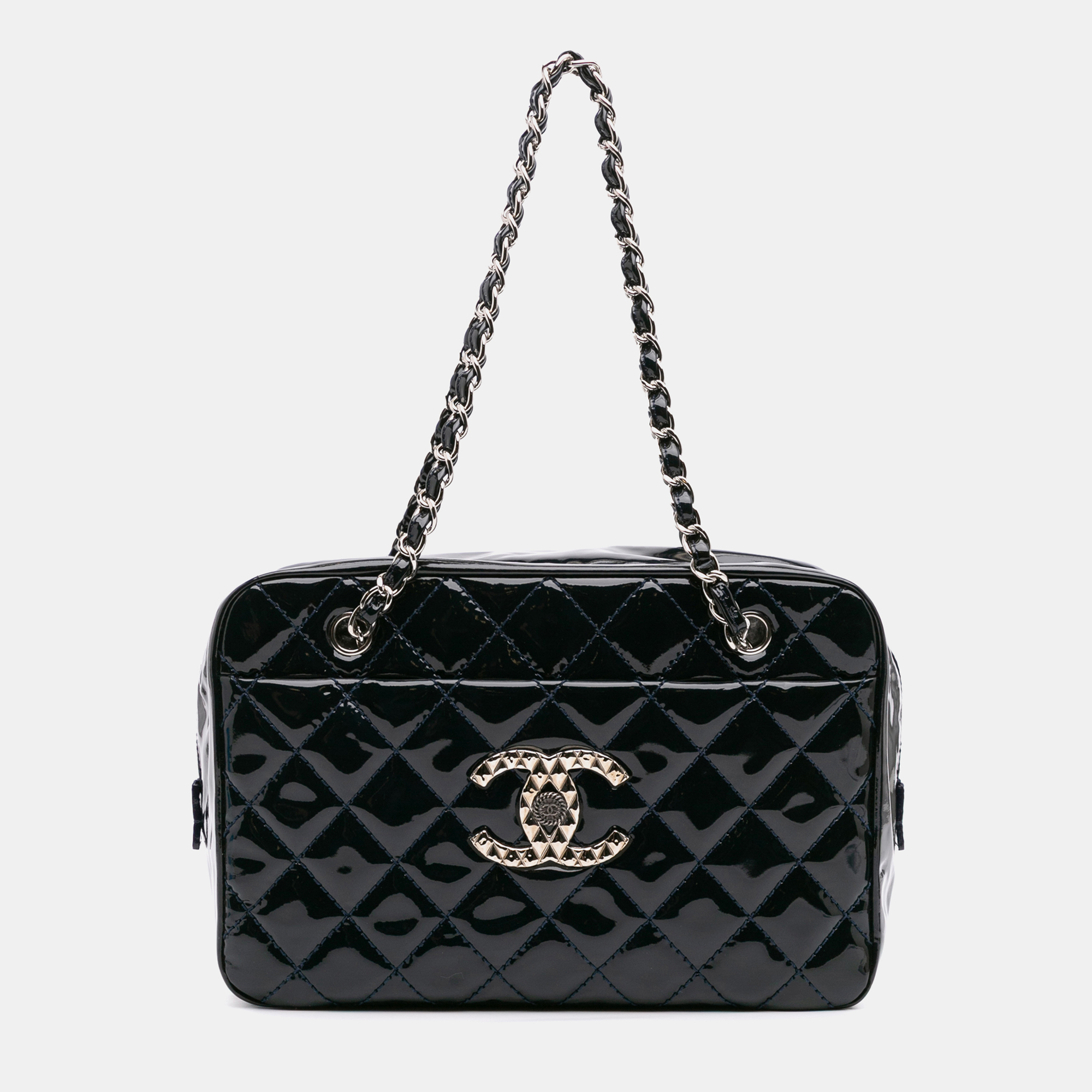 

Chanel Black Large CC Quilted Patent Brilliant Camera Bag