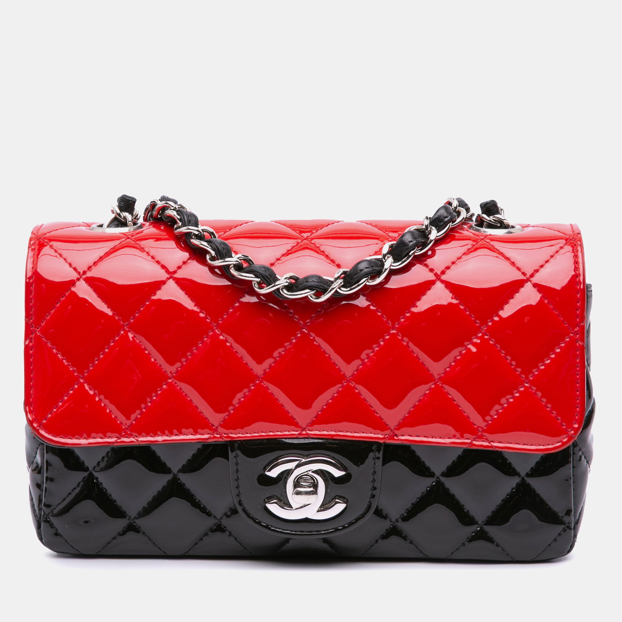 

Chanel Black/Red Mini Rectangular Bicolor Patent Single Flap
