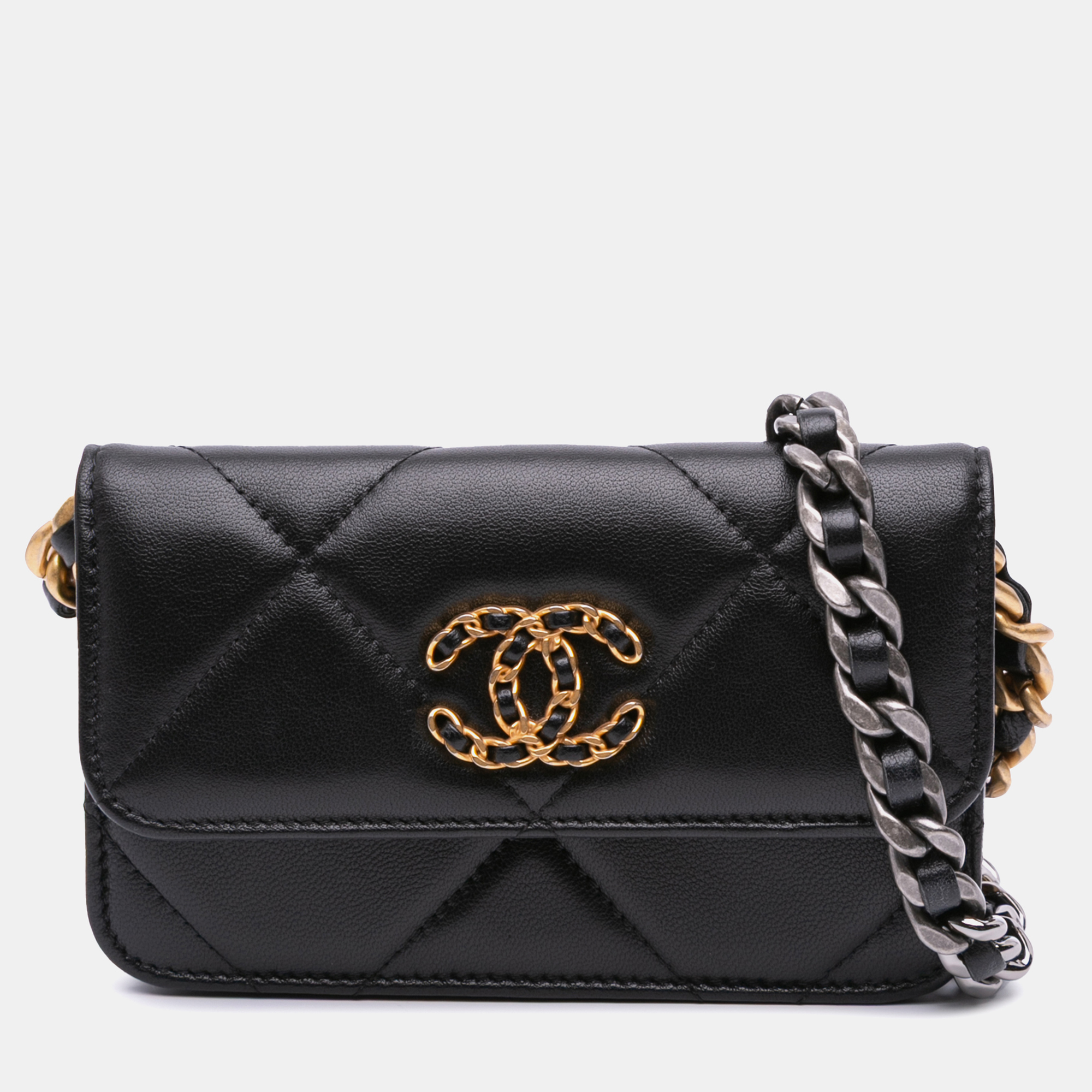

Chanel Black Lambskin 19 Flap Coin Purse With Chain