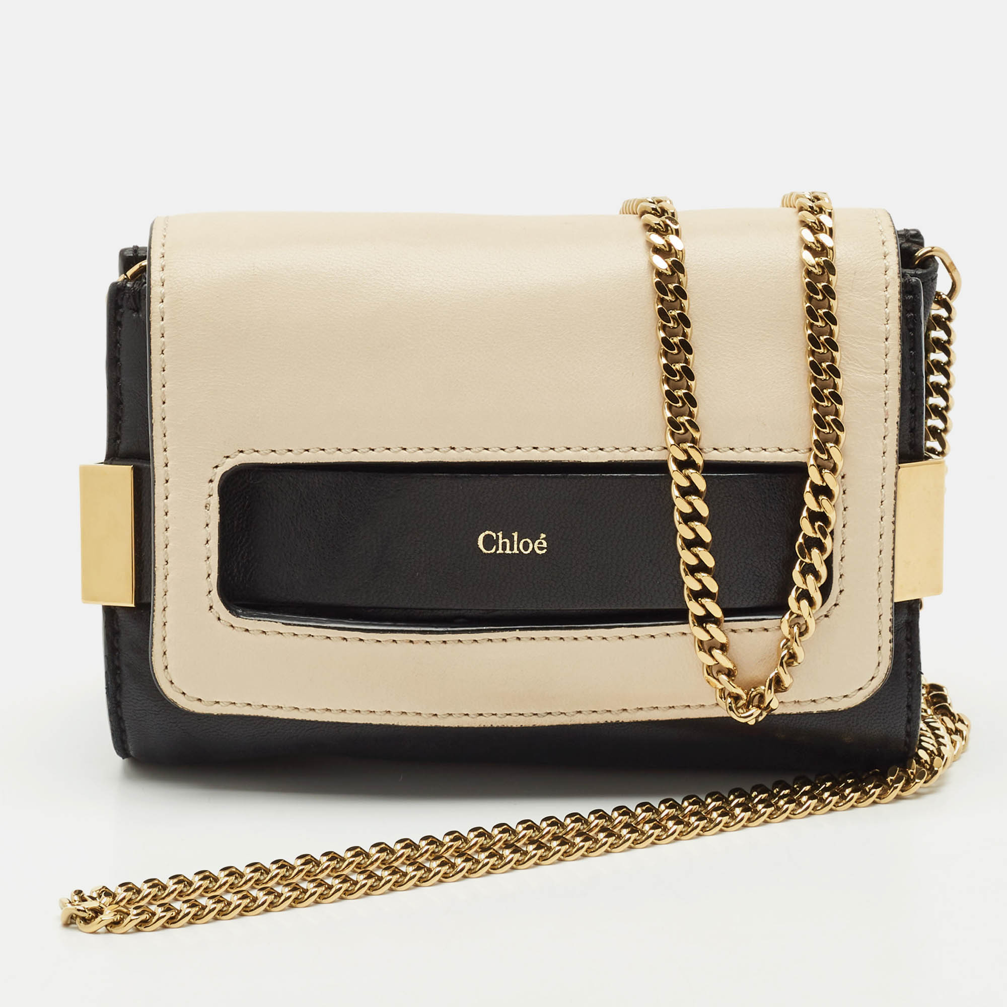 

Chloe Black/White Leather Mini Elle Chain Clutch