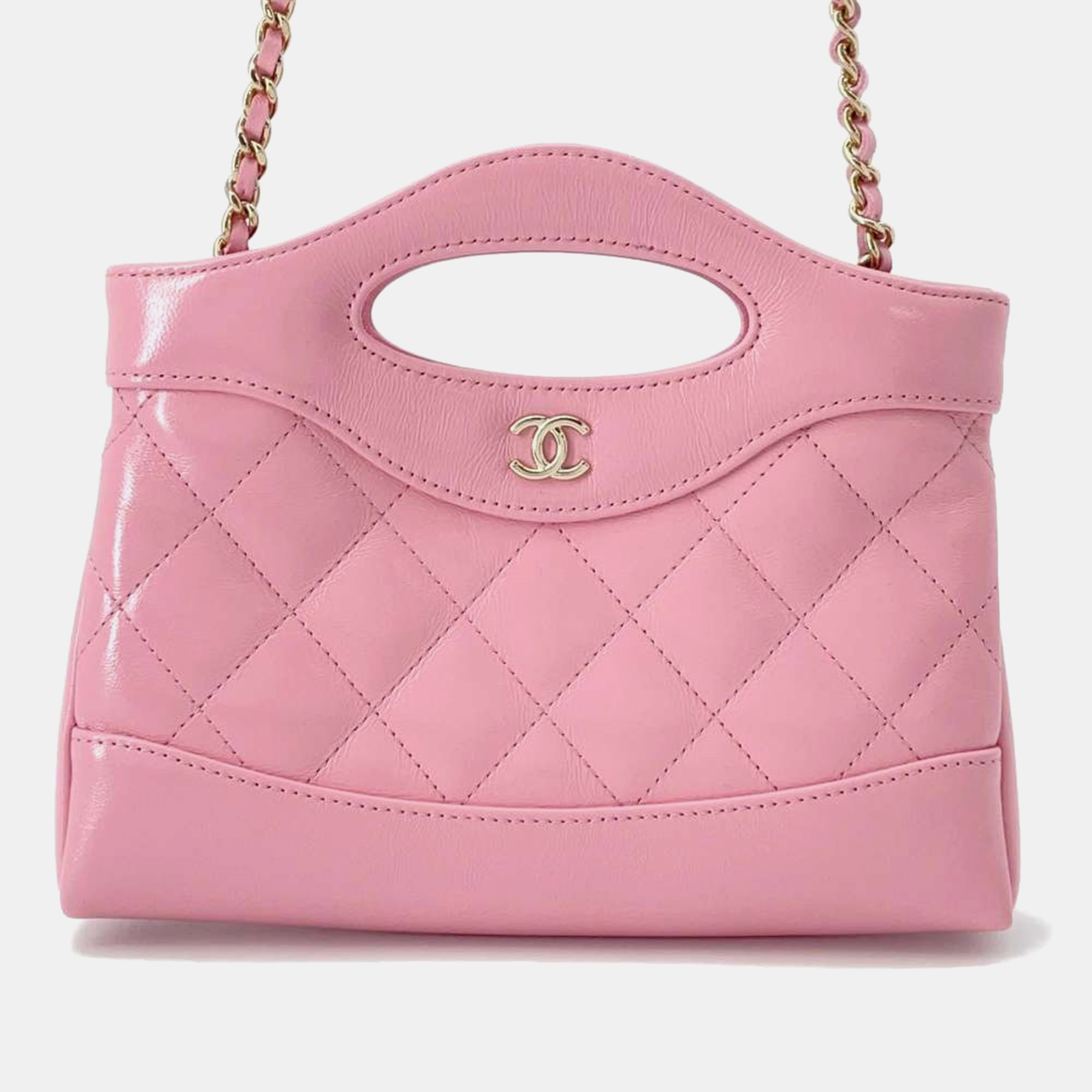 

Chanel Pink Shiny Calf Leather Chanel 31 Mini Chain Shoulder Bag