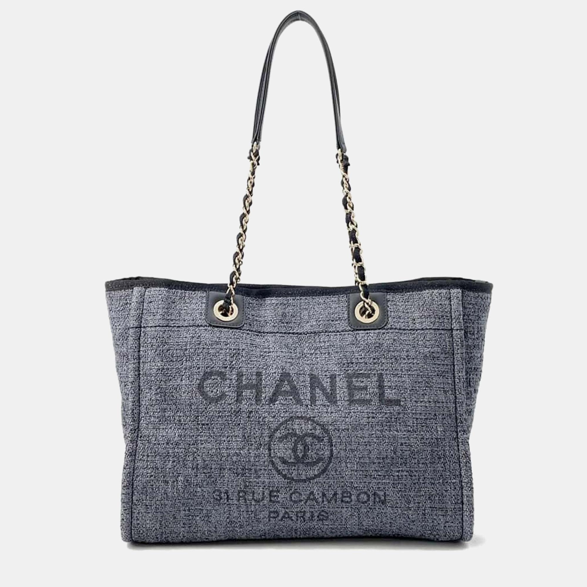 

Chanel Deauville Chain tote Bag Gray Raffia Leather Size Mm, Grey