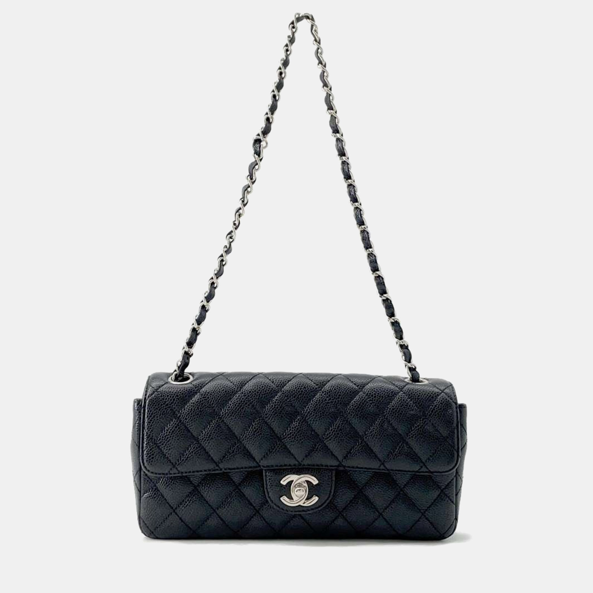 

Chanel Black Caviar Leather Single Flap Chain Shoulder Bag