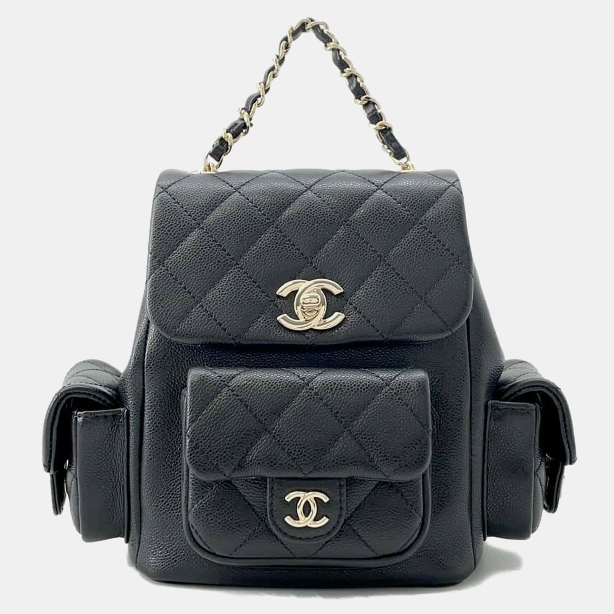 

Chanel Matelasse Backpack Cc Logo Pocket Black Caviar Leather