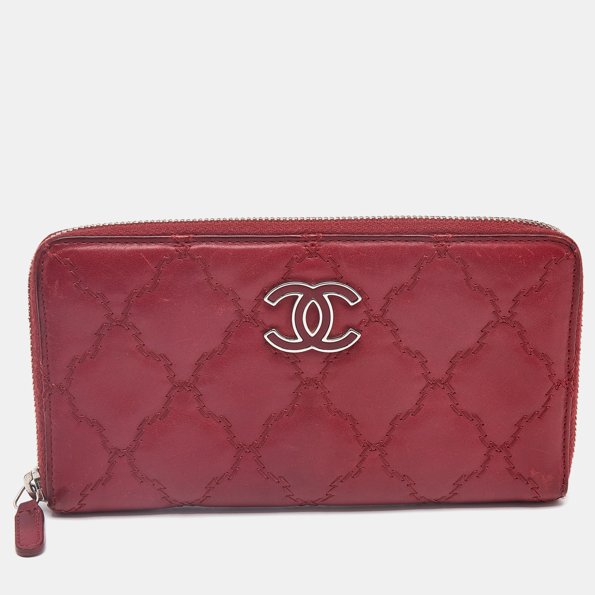 

Chanel Red Ultra Stitch Leather CC Zip Continental Wallet