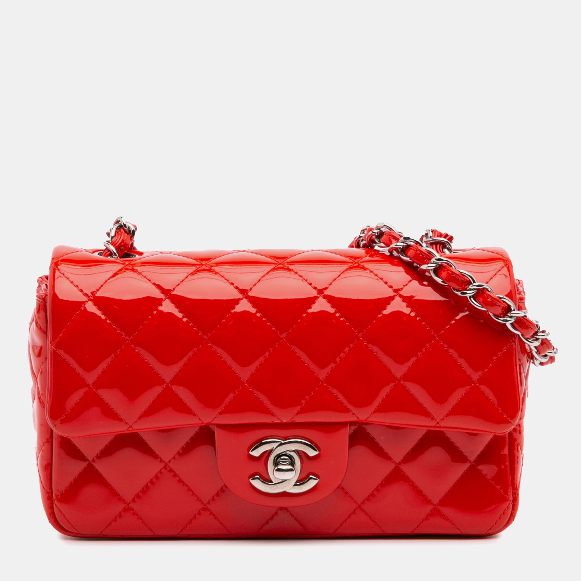 

Chanel Red Patent Mini Rectangular Classic Single Flap
