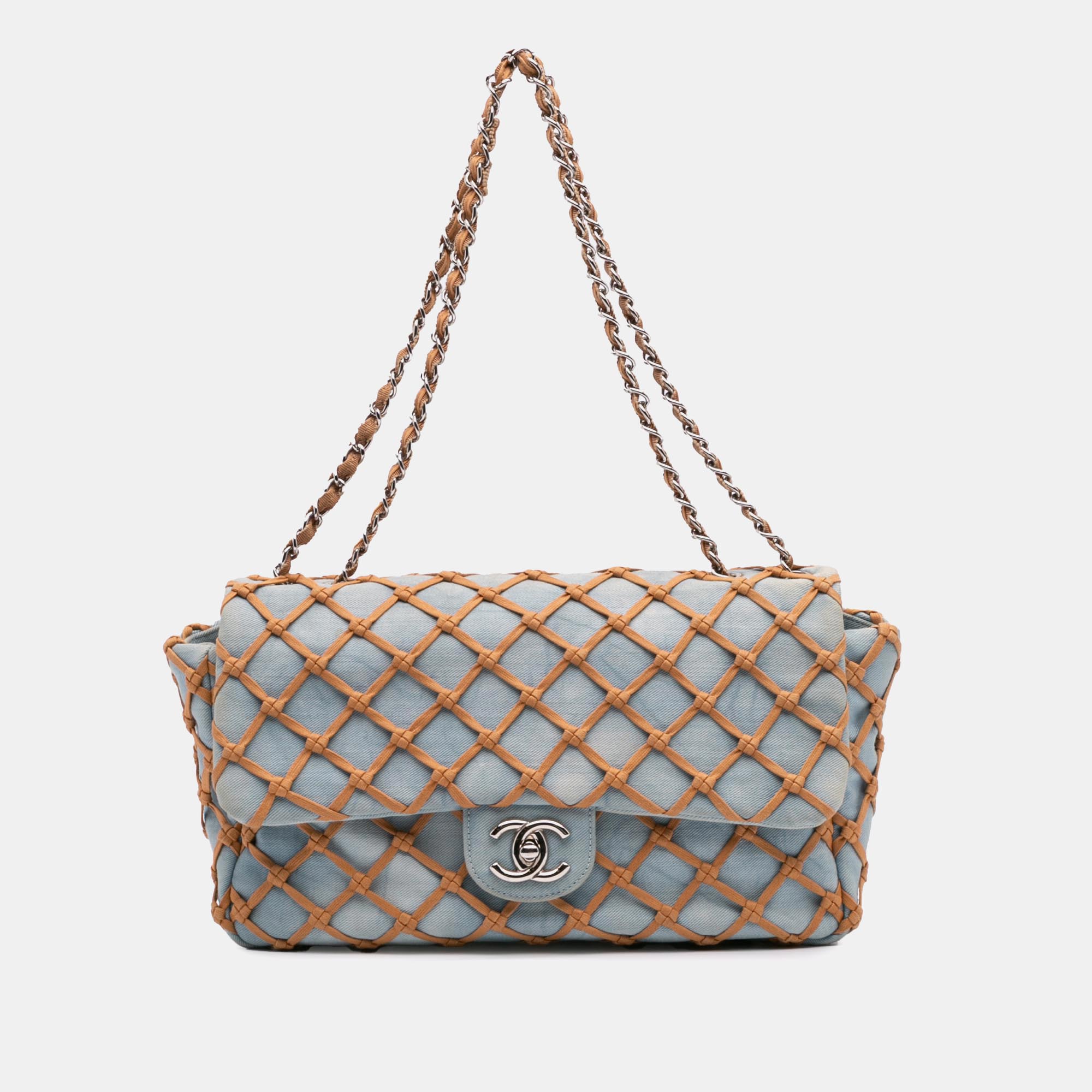

Chanel Blue Brown Jumbo Denim Canebiers Net Flap