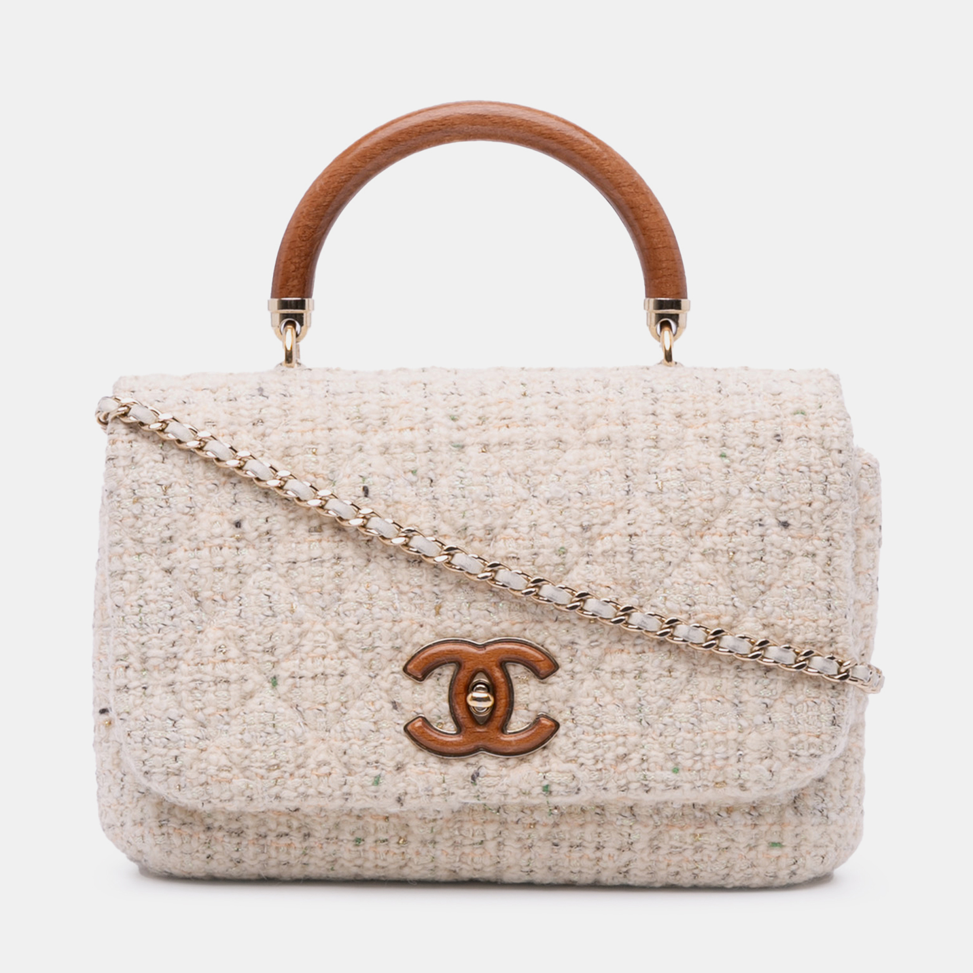 

Chanel White Tweed Knock on Wood Satchel