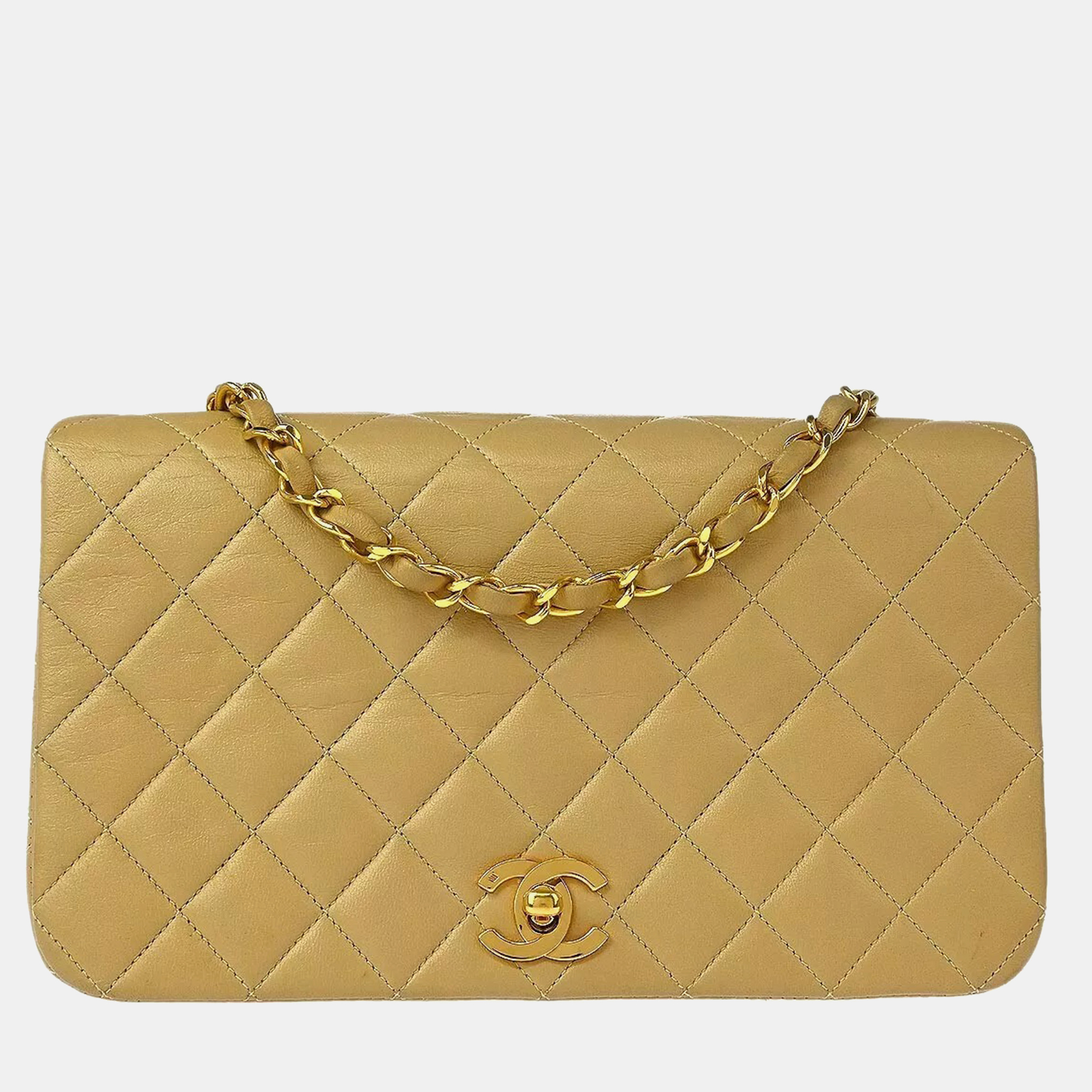 

Chanel Beige Lambskin Turnlock Small Full Flap Shoulder Bag