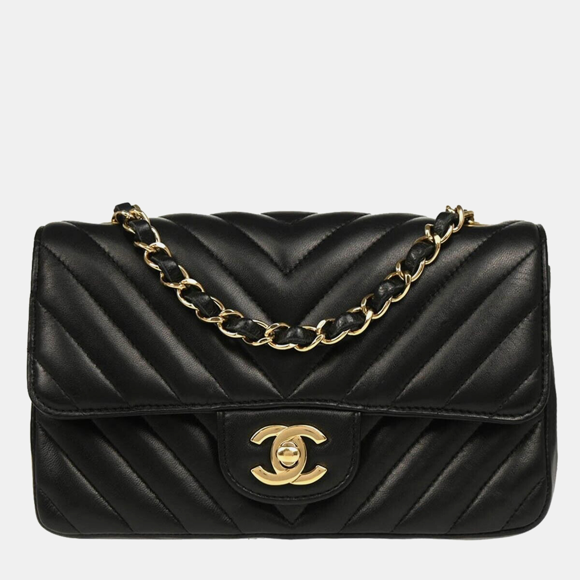 

Chanel Black Lambskin Chevron Flap Shoulder Bag