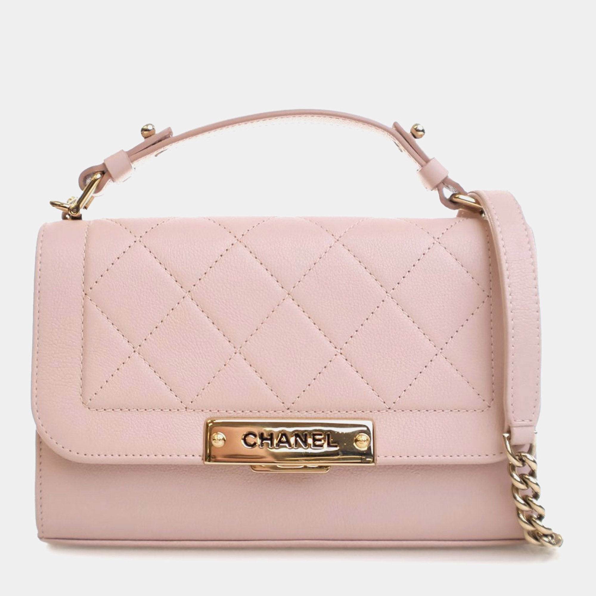 

Chanel Pink Calfskin Small Quilted Grained Label Click Flap