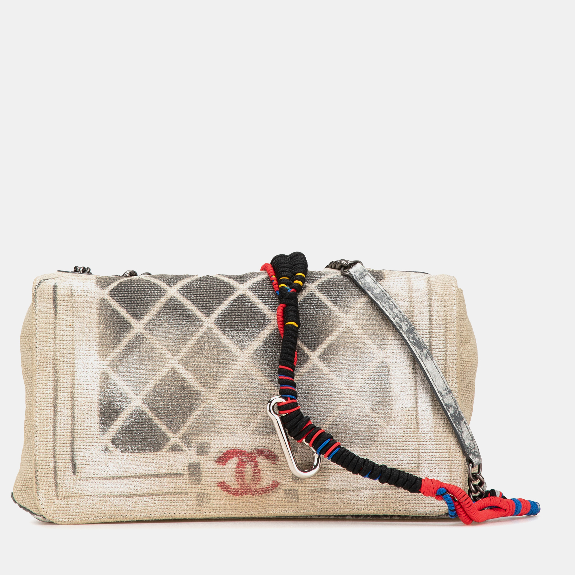 

Chanel Beige/Brown Canvas Medium Graffiti Tromp  Oeil Oh My Boy Flap