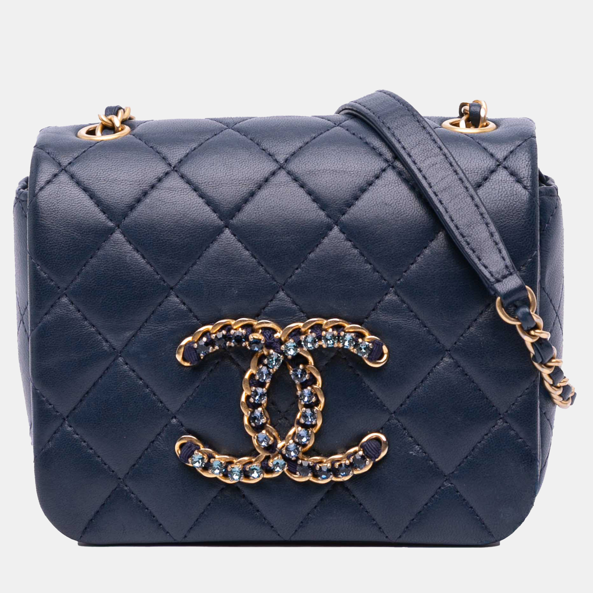 

Chanel Navy Blue Mini Lambskin CC Crystal Full flap