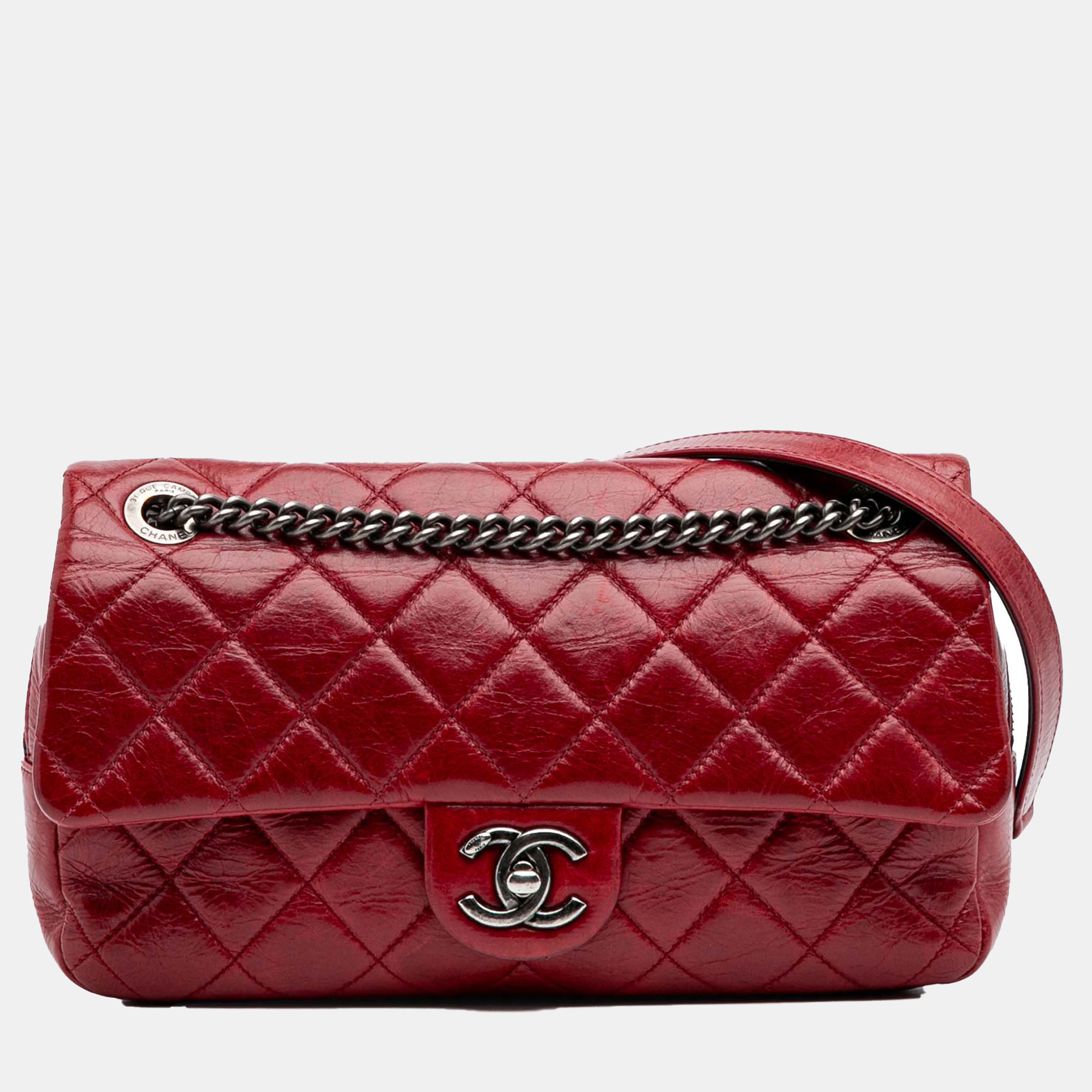 

Chanel Red Medium Glazed Calfskin Duo Color Flap