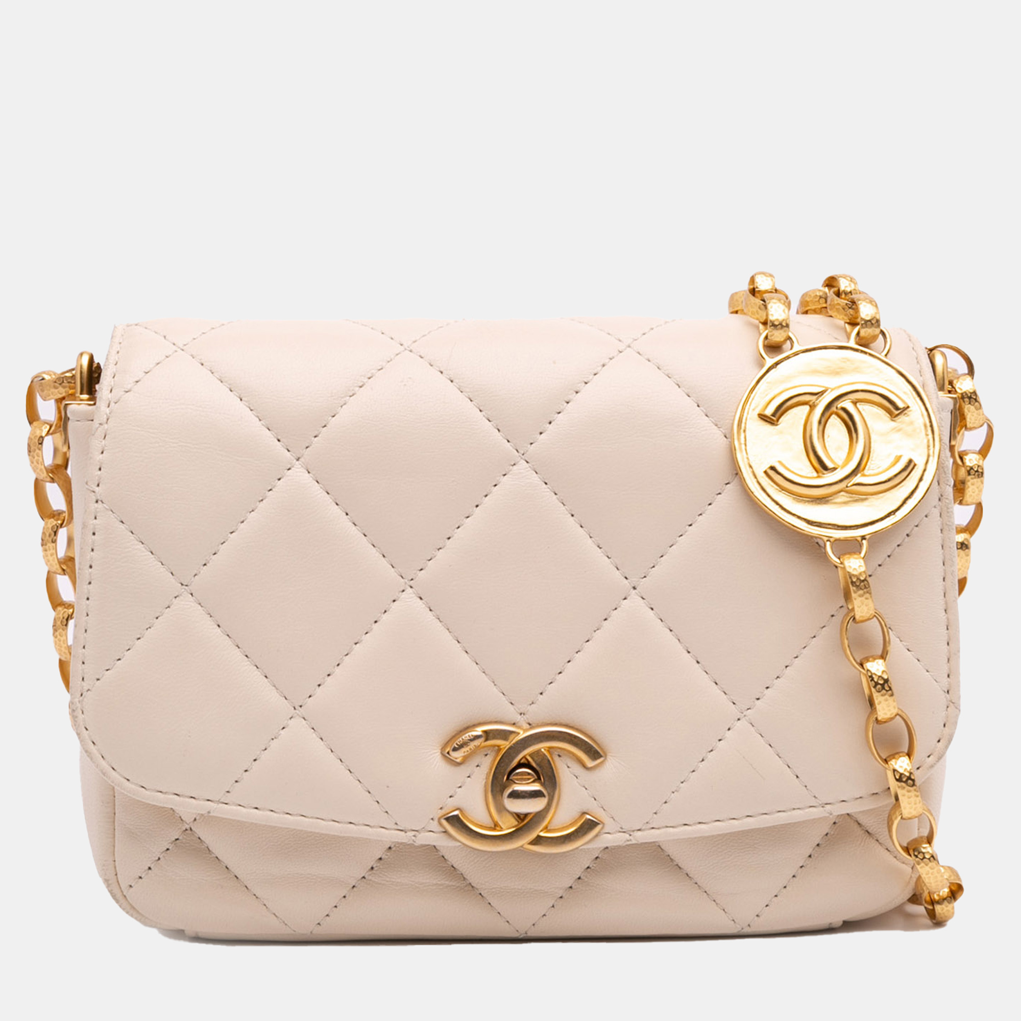 

Chanel Beige Small Quilted Lambskin CC Coin Flap