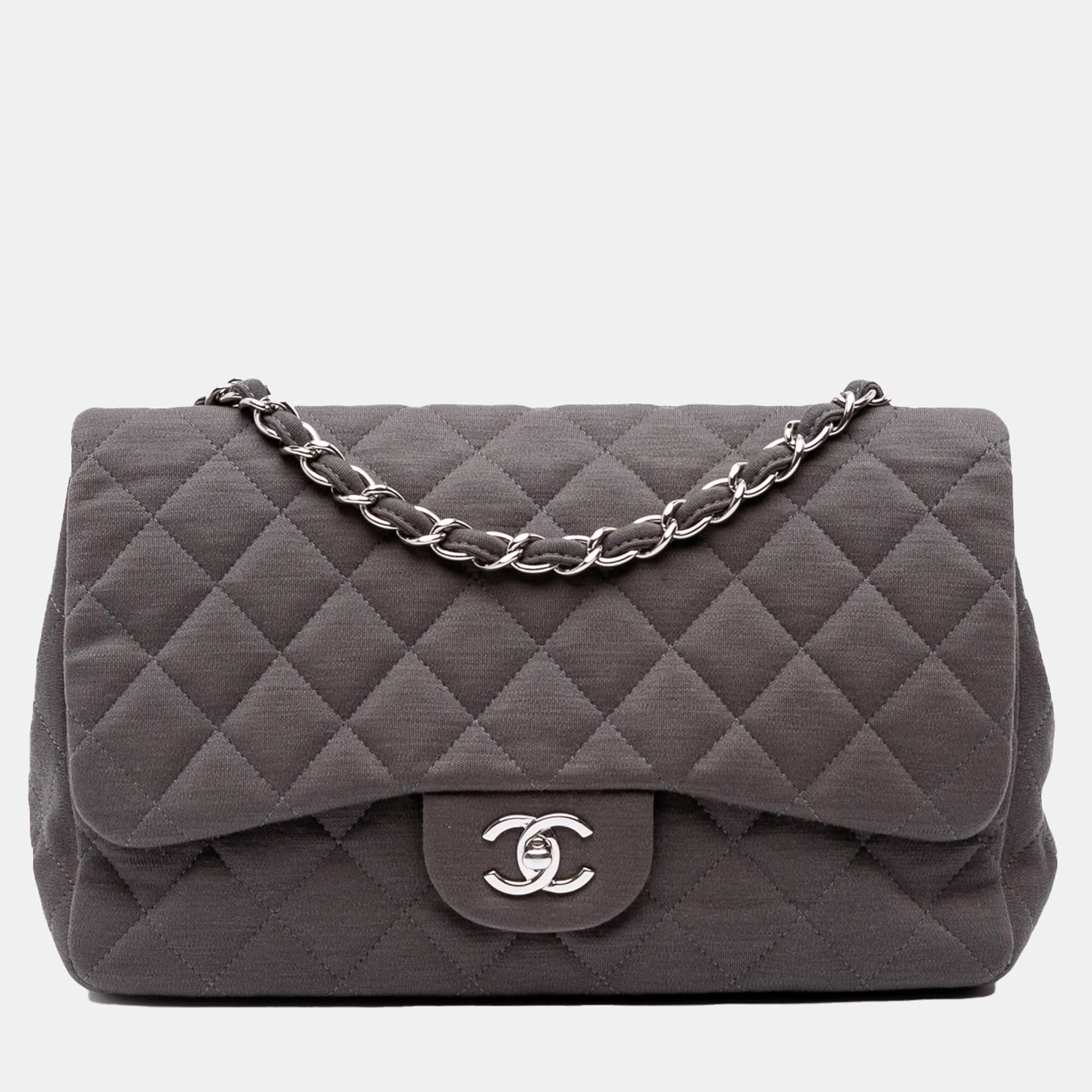 

Chanel Grey Maxi Classic Jersey Single Flap