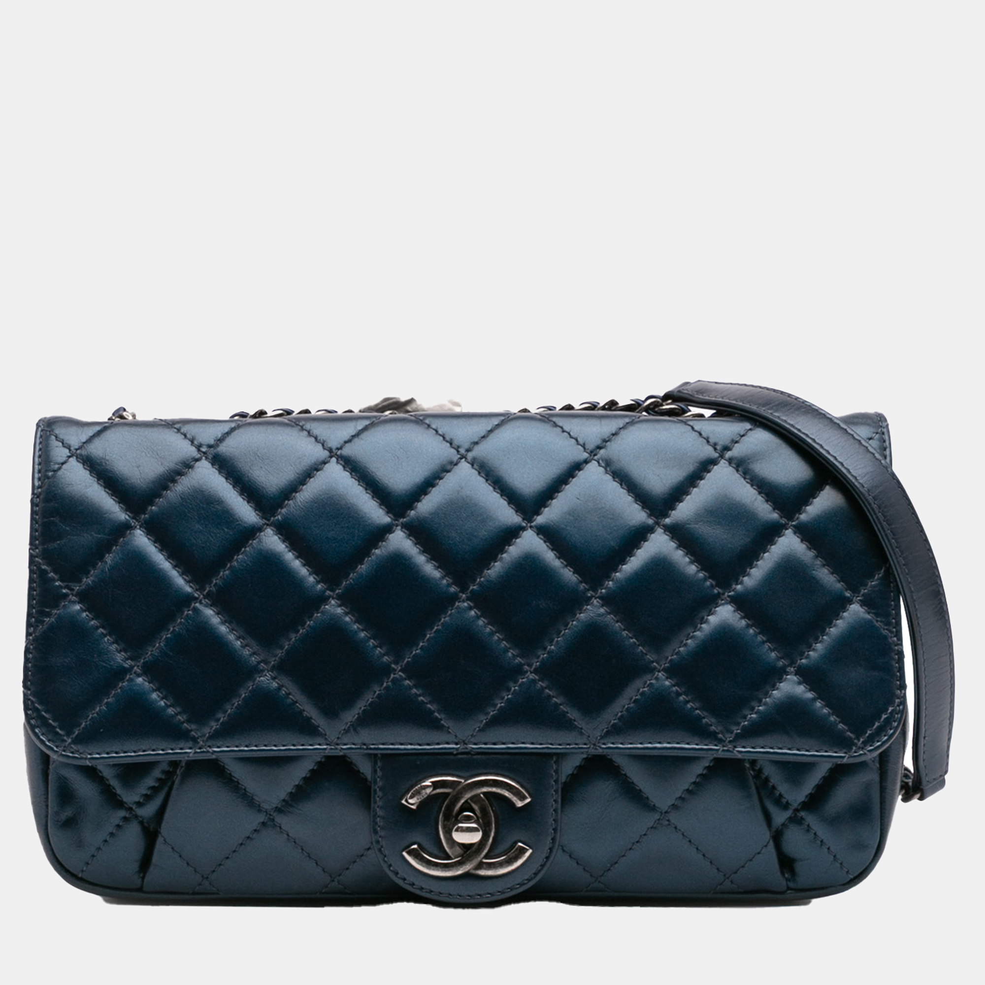 

Chanel Blue Quilted Glazed Calfskin Coco Pleats Flap