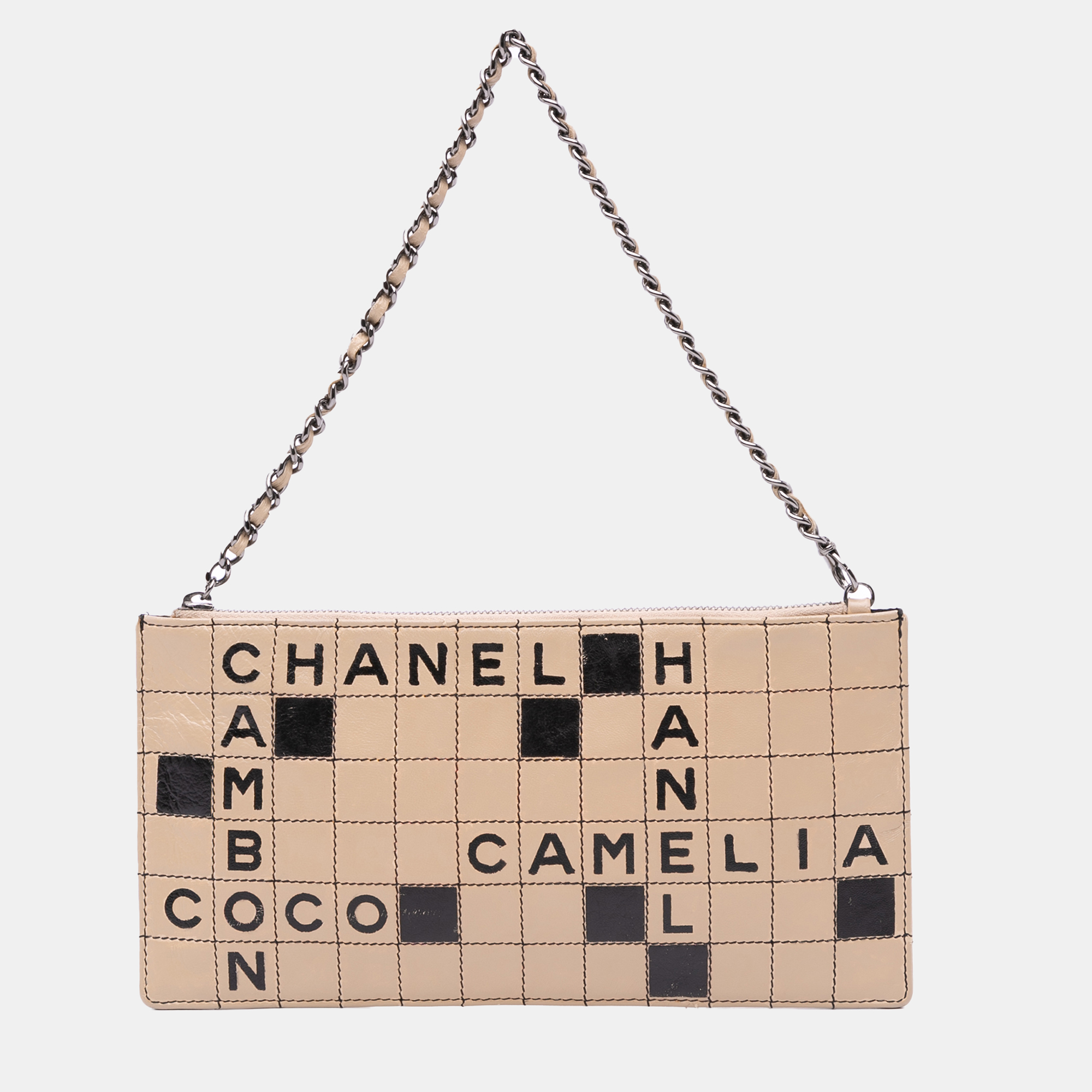

Chanel Beige Quilted Lambskin Camellia Crossword Handbag