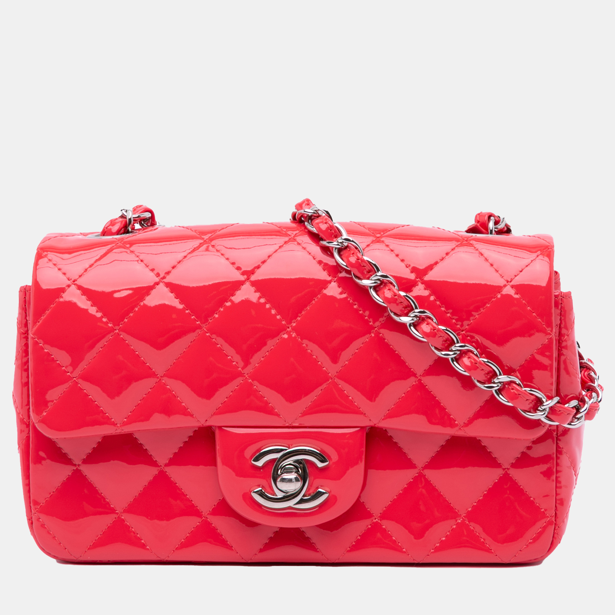 

Chanel Red Mini Rectangular Classic Patent Single Flap