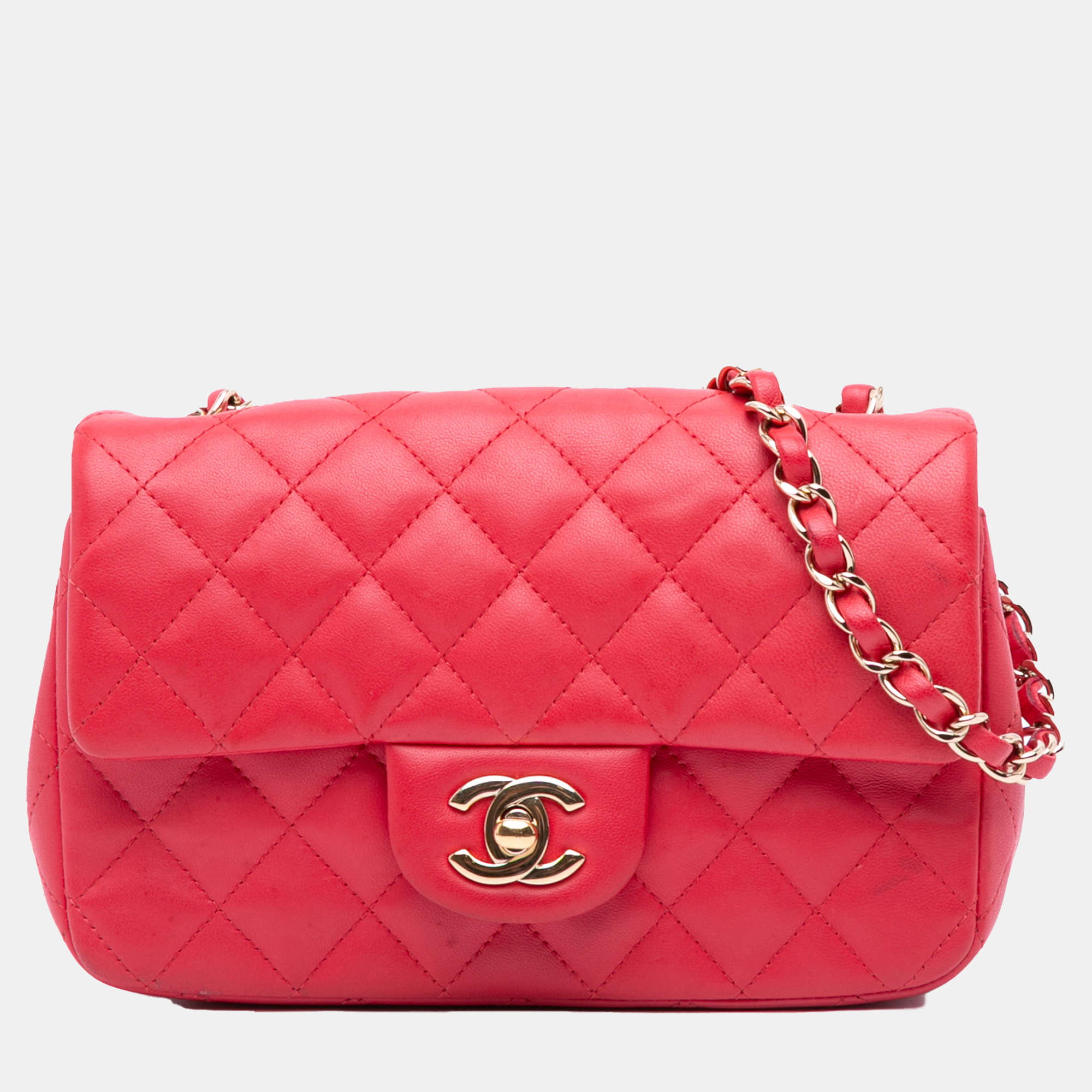 

Chanel Red Mini Rectangular Classic Lambskin Single Flap