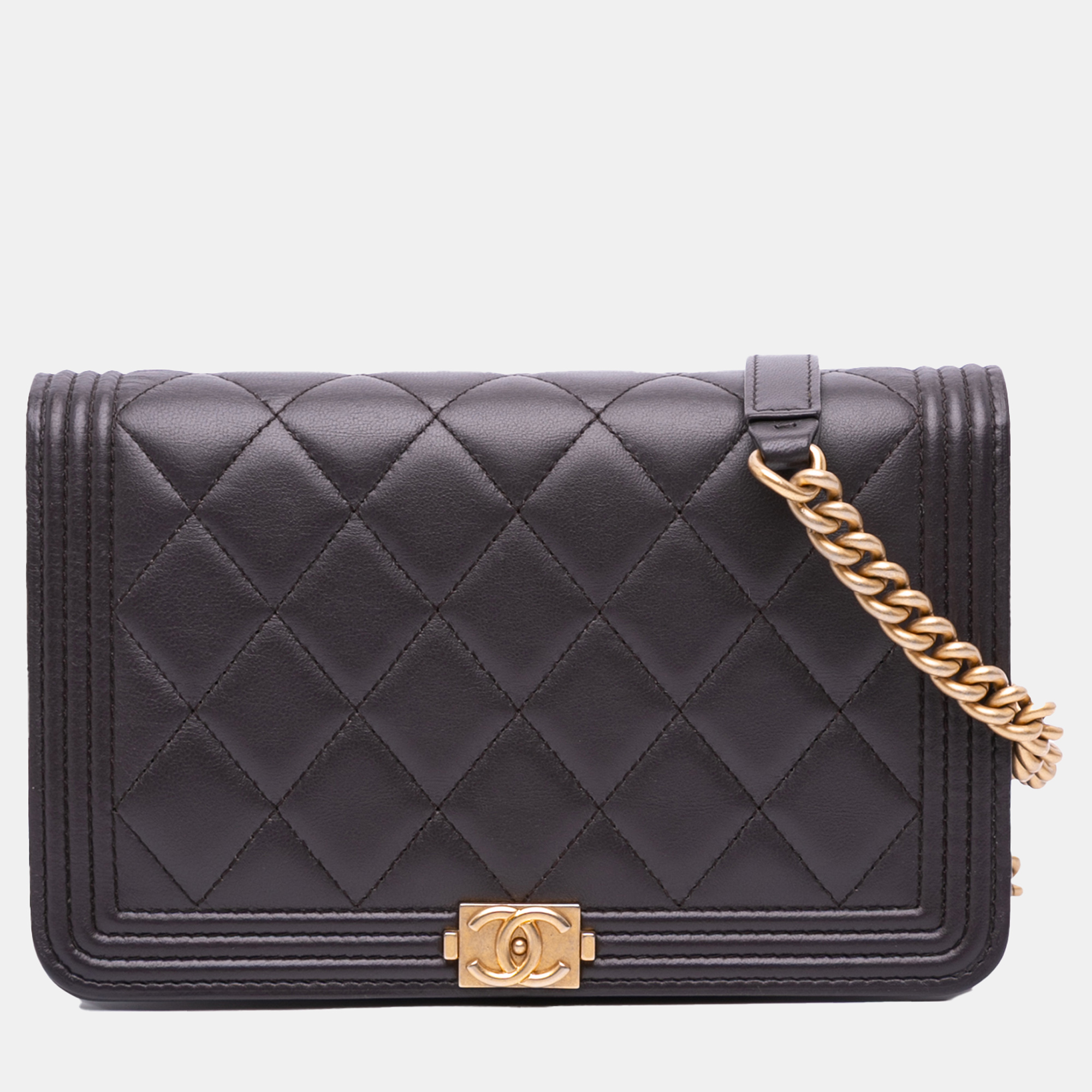 

Chanel Brown Quilted Lambskin Boy Wallet On Chain
